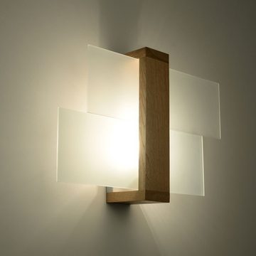 famlights Wandleuchte, Wandleuchte Andrea aus Glas in Weiß und hellem Holz E27 max. 60W, keine Angabe, Leuchtmittel enthalten: Nein, warmweiss, Wandleuchte, Wandlampe, Wandlicht