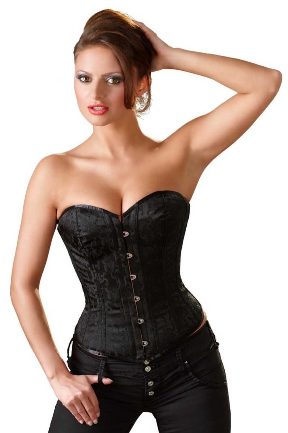 Cottelli Collection Corsage Brokat Corsage schwarz mit Strapsen sexy XXL