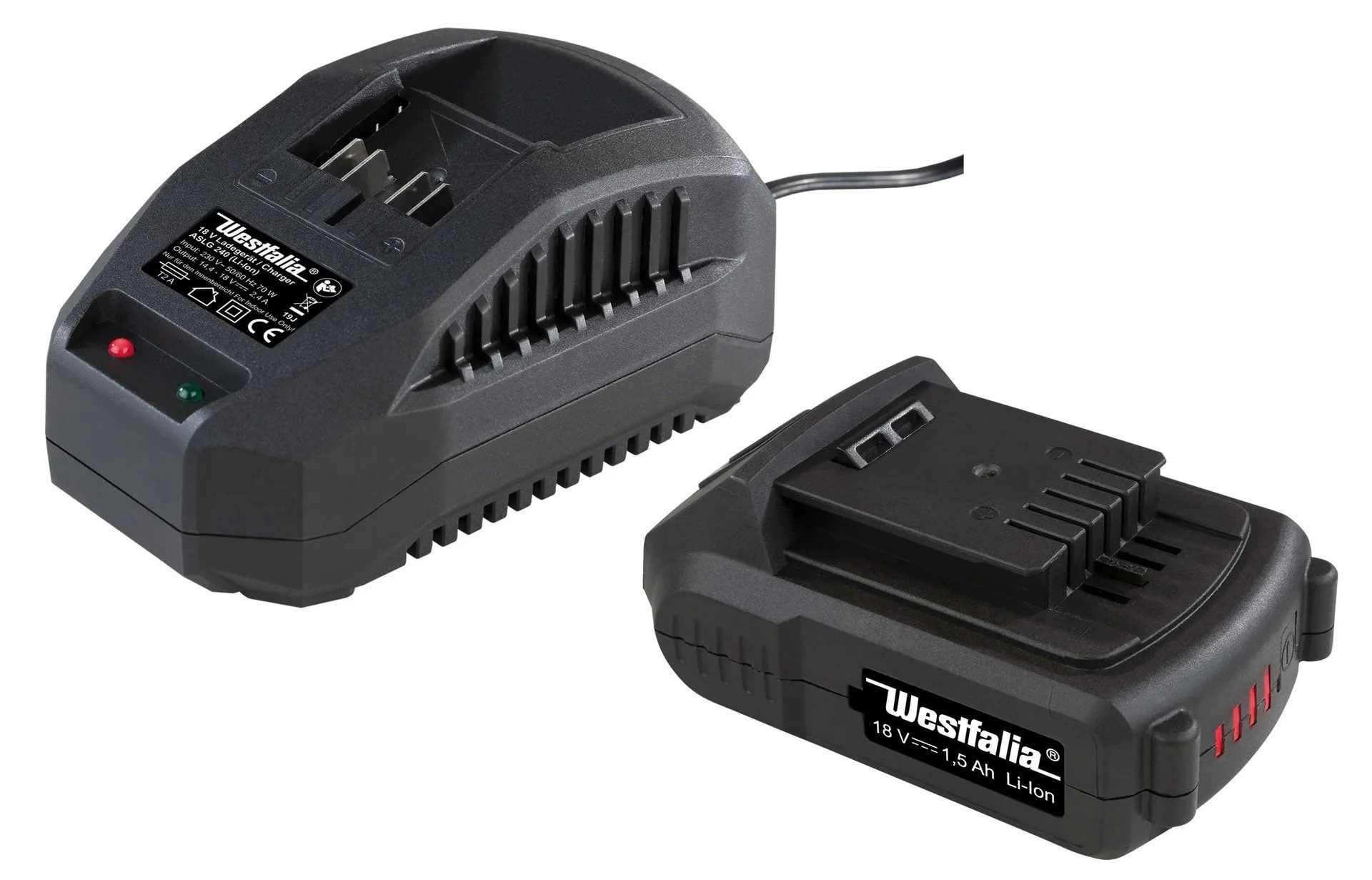 Westfalia Werkzeug Starter Set 18 Volt Li-Ionen Familie: 1 x Akku 1,5 Ah + 1 x Ladegerät Werkzeug-Akku-Ladetechnik