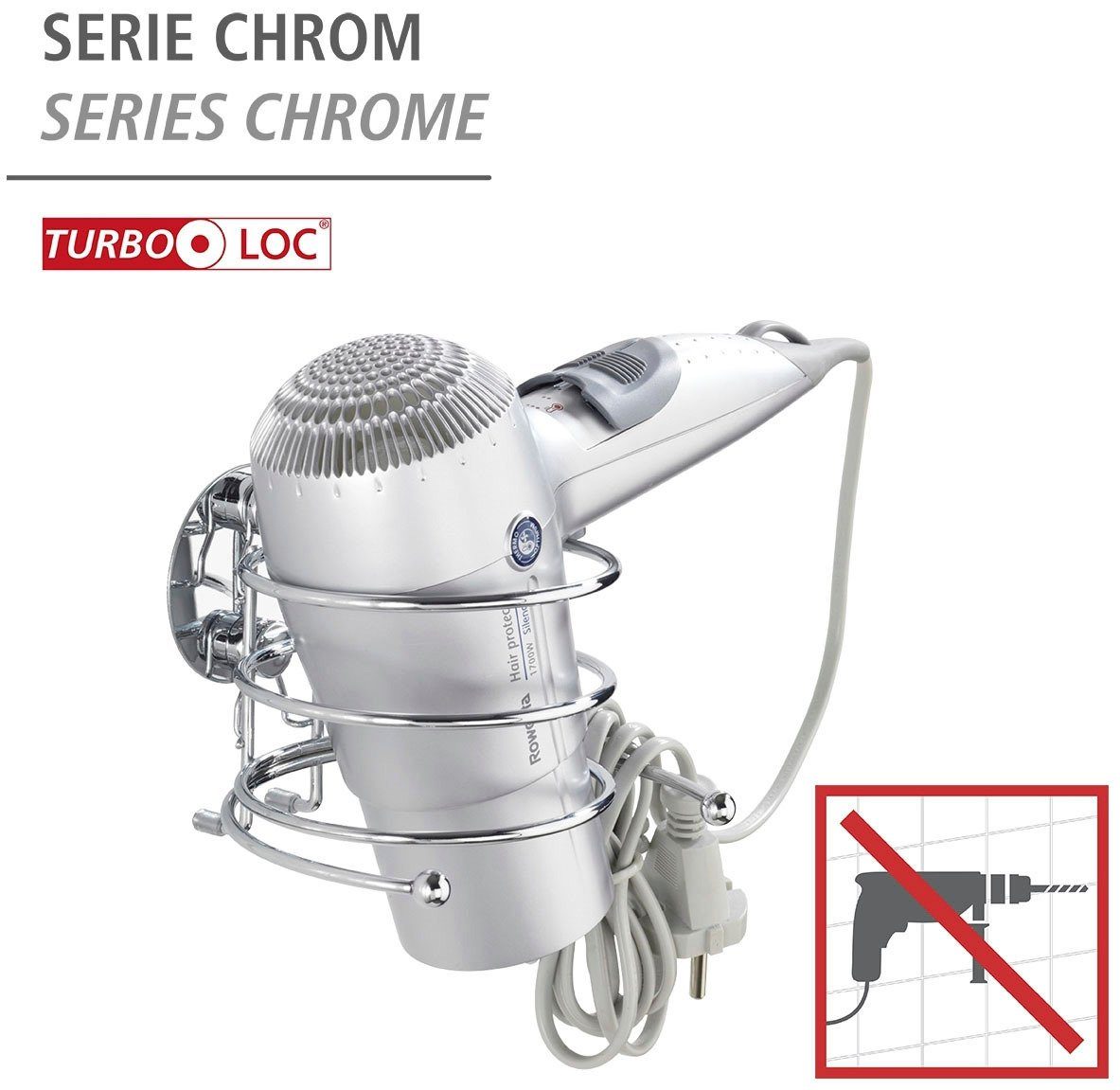 WENKO Haartrocknerhalter Turbo-Loc®, (1-tlg., befestigen ohne bohren)