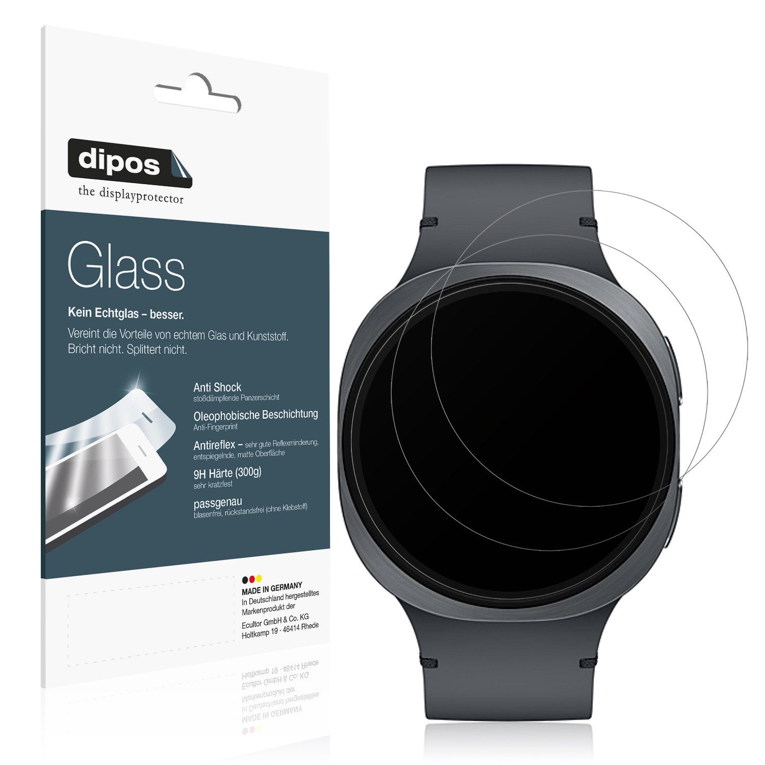 dipos Displayschutzfolie Schutzfolie für Samsung Galaxy Watch8 40mm, 2 Stück, Displayschutz Schutz Folie Made in Germany