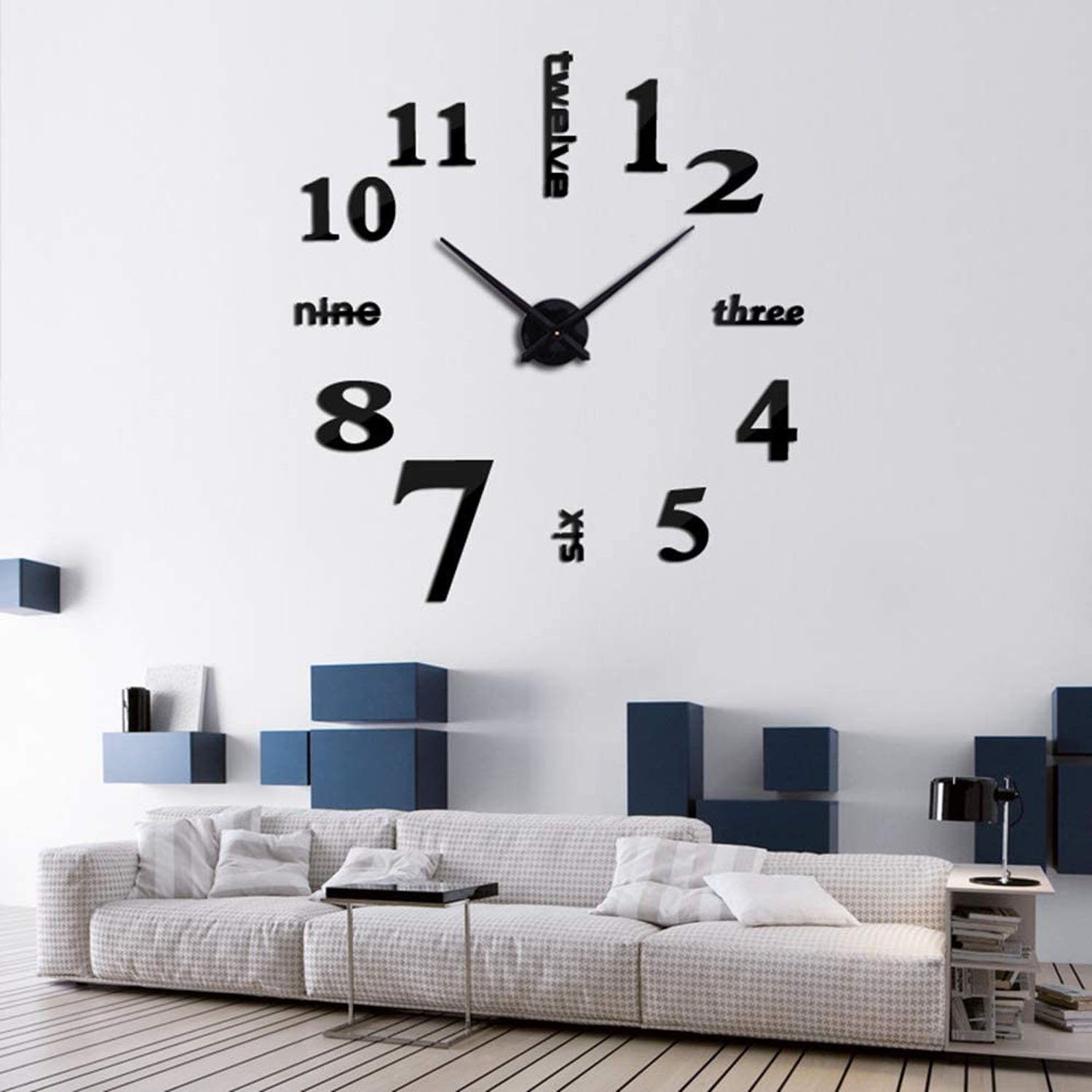 XXL Wanduhr Deko Wandtattoo 3D DIY Design Große Wand Uhr Wohnzimmer Büro 