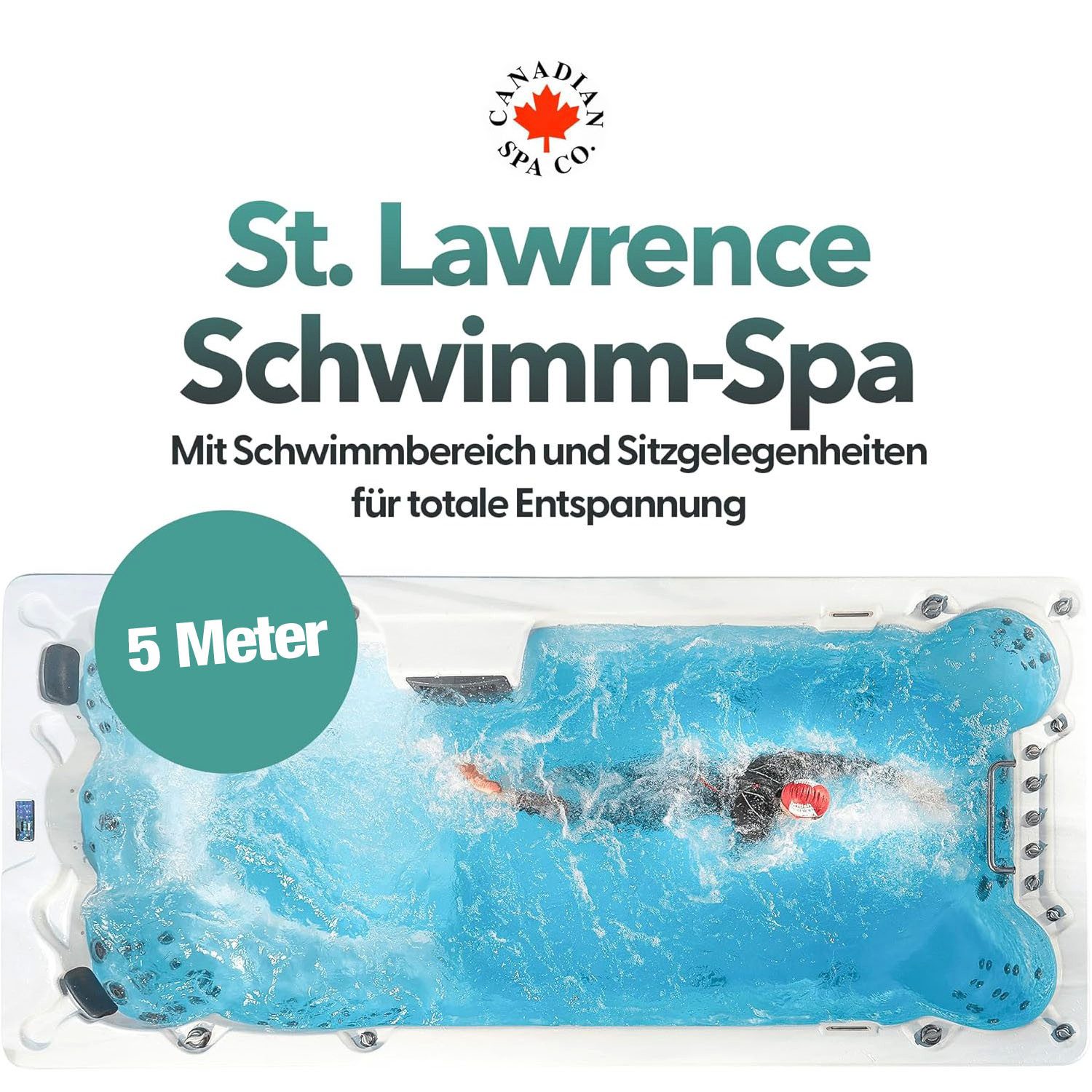 Canadian Spa GmbH Whirlpool St. Lawrence 5m Swim Spa, 500 cm x 228 cm, für 7 Personen, Inkl. UV & Ozon