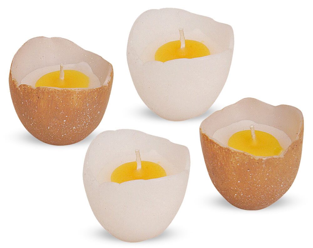 matches21 HOME & HOBBY Tafelkerze Eierkerzen 4er Set Ostern Wachs-Kerzen in Eier-Optik weiß braun, Echtwachs-Kerzen als Oster-Deko Frühlings-Deko Tischdeko