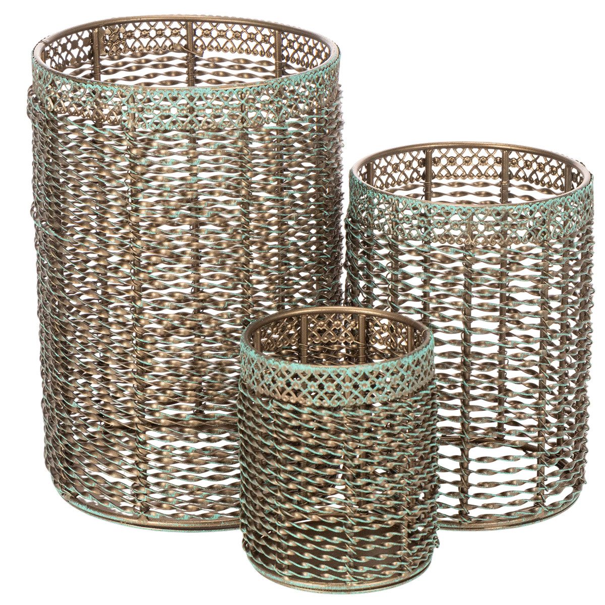 Florists Products Windlicht Vintage Metall Teelichthalter 3er-Set Kerzenhalter Goldbraun