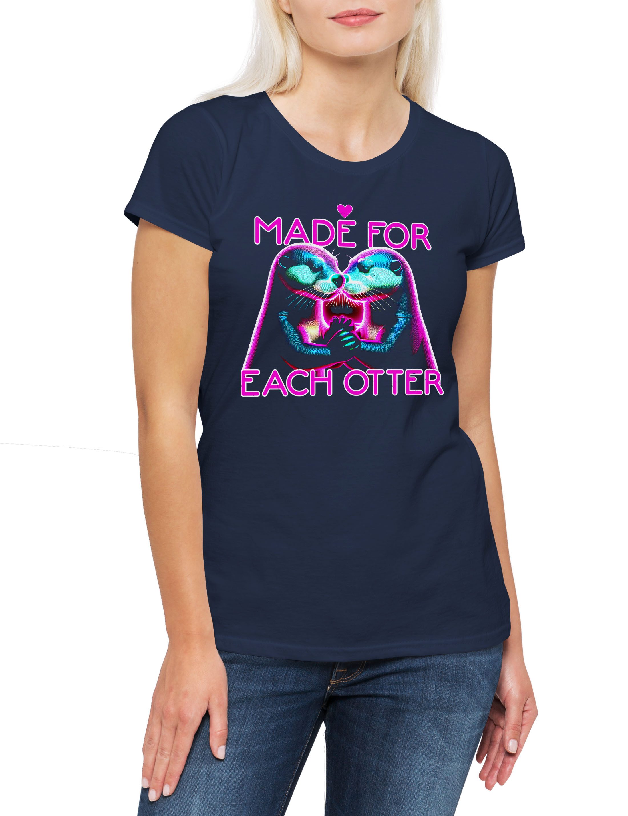 Print-Shirt Made For Each Otter Damen T-Shirt Liebe Paar Hochzeit Wedding Couple