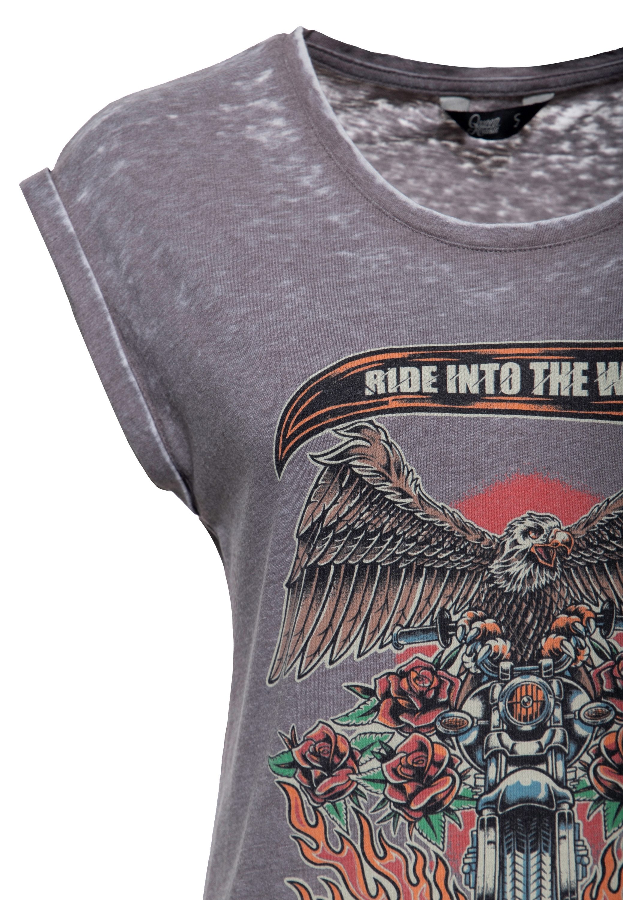QueenKerosin Print-Shirt Wild & Free (1-tlg) im Vintage-Look