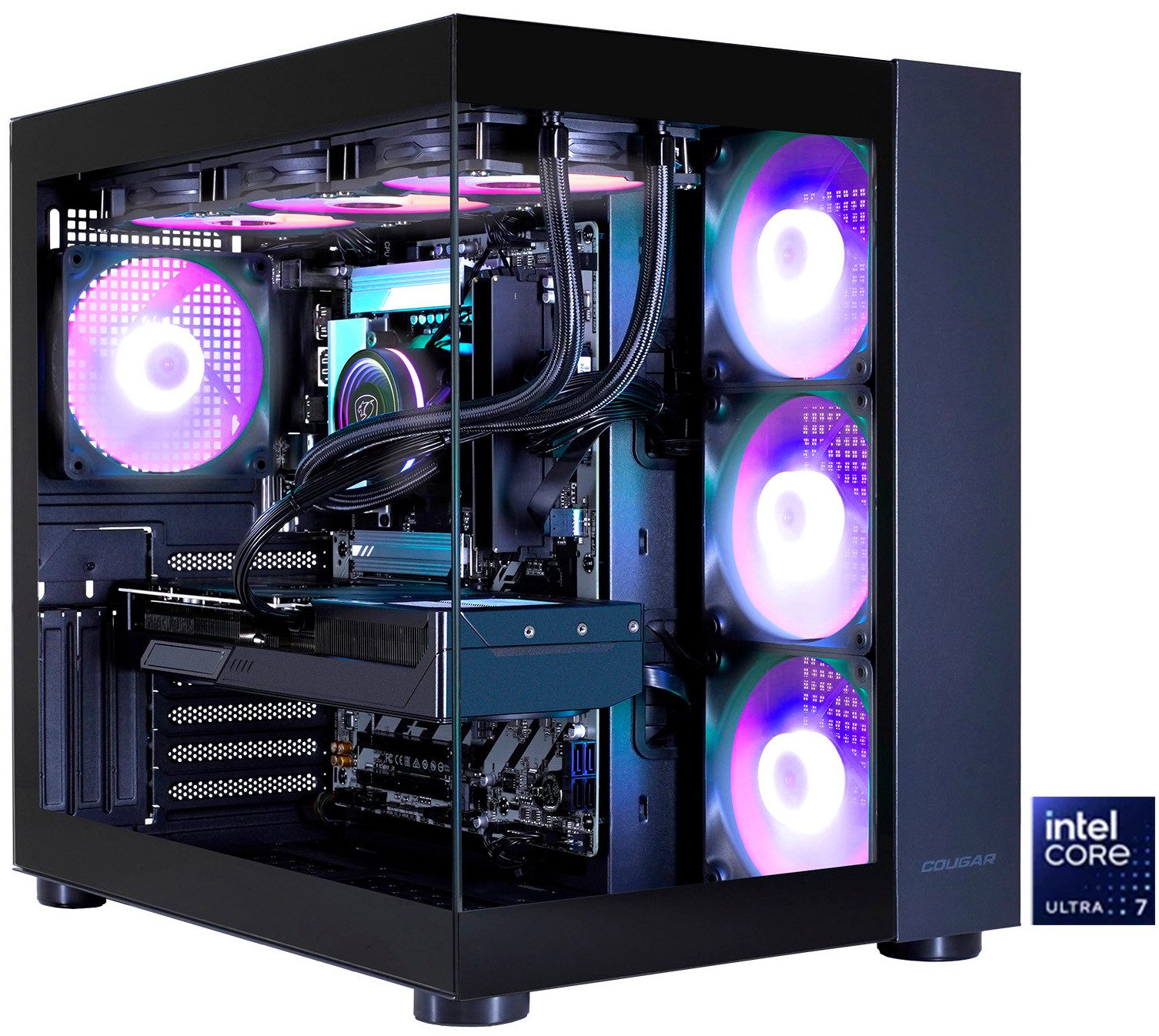 Cougar FV150 BK Core Ultra 7 270K Plus 32GB DDR5 1TB SSD Gaming-PC (Intel® Core Ultra 7 270K Plus, RTX 5070 Ti, 32 GB RAM, 1000 GB SSD, Wasserkühlung, Windows 11, DDR5 RAM)