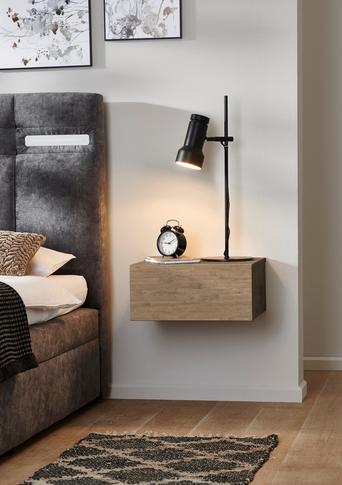 BMG Möbel Nachtschrank Faro 1 (Nachtkonsole) griffloses Design, wandhängend mit Schublade