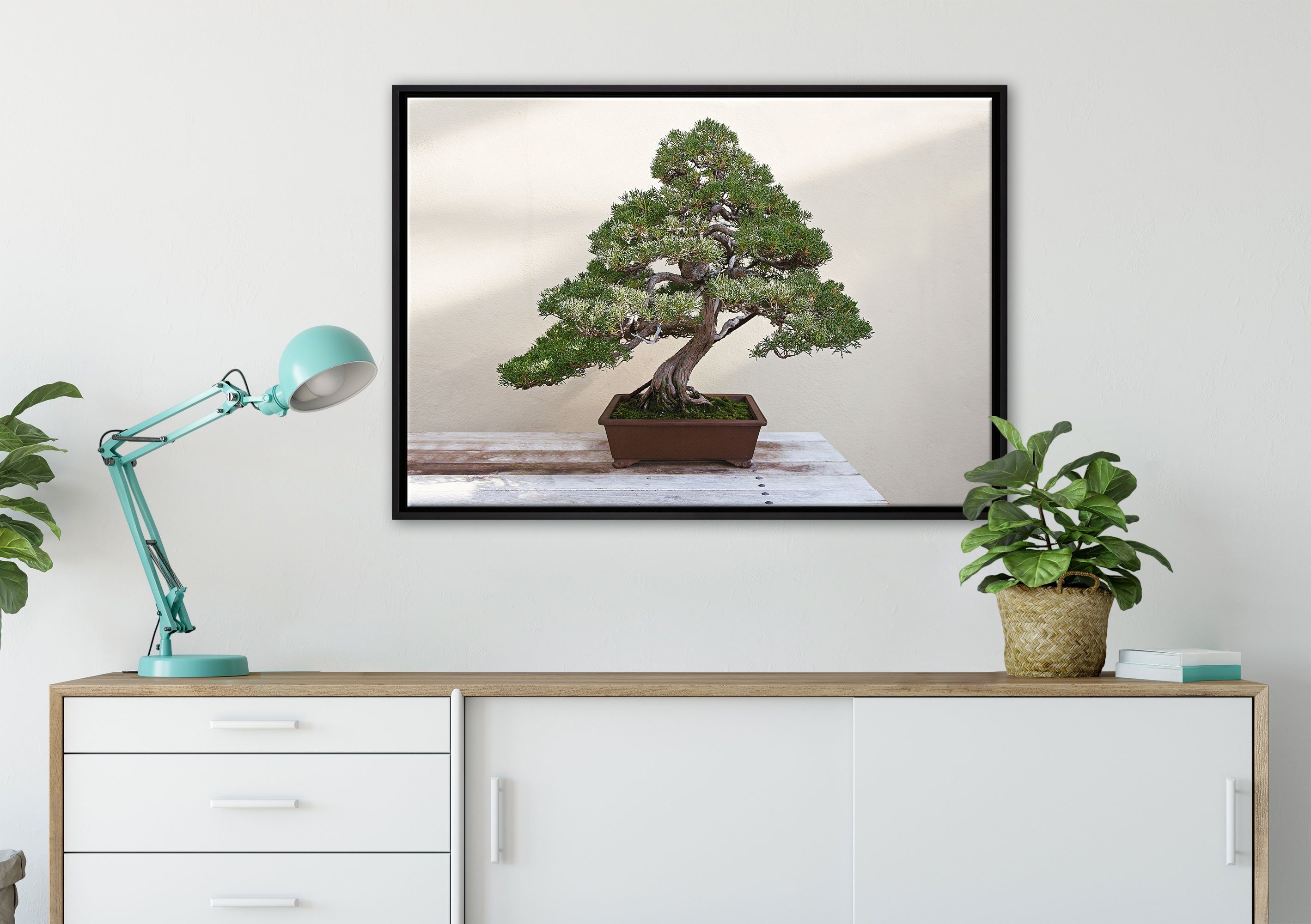 Pixxprint Leinwandbild Bonsai Baum, inkl. bespannt, Leinwandbild Wanddekoration gefasst, fertig St), (1 Schattenfugen-Bilderrahmen in einem Zackenaufhänger
