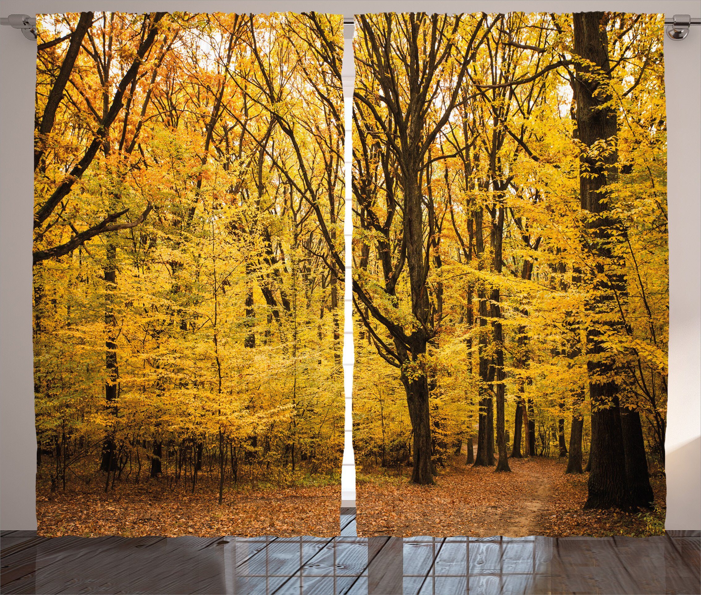 in Vorhang Gardine Theme Abakuhaus, Natur der Kräuselband Herbst Schlaufen Schlafzimmer mit und Haken, Wald