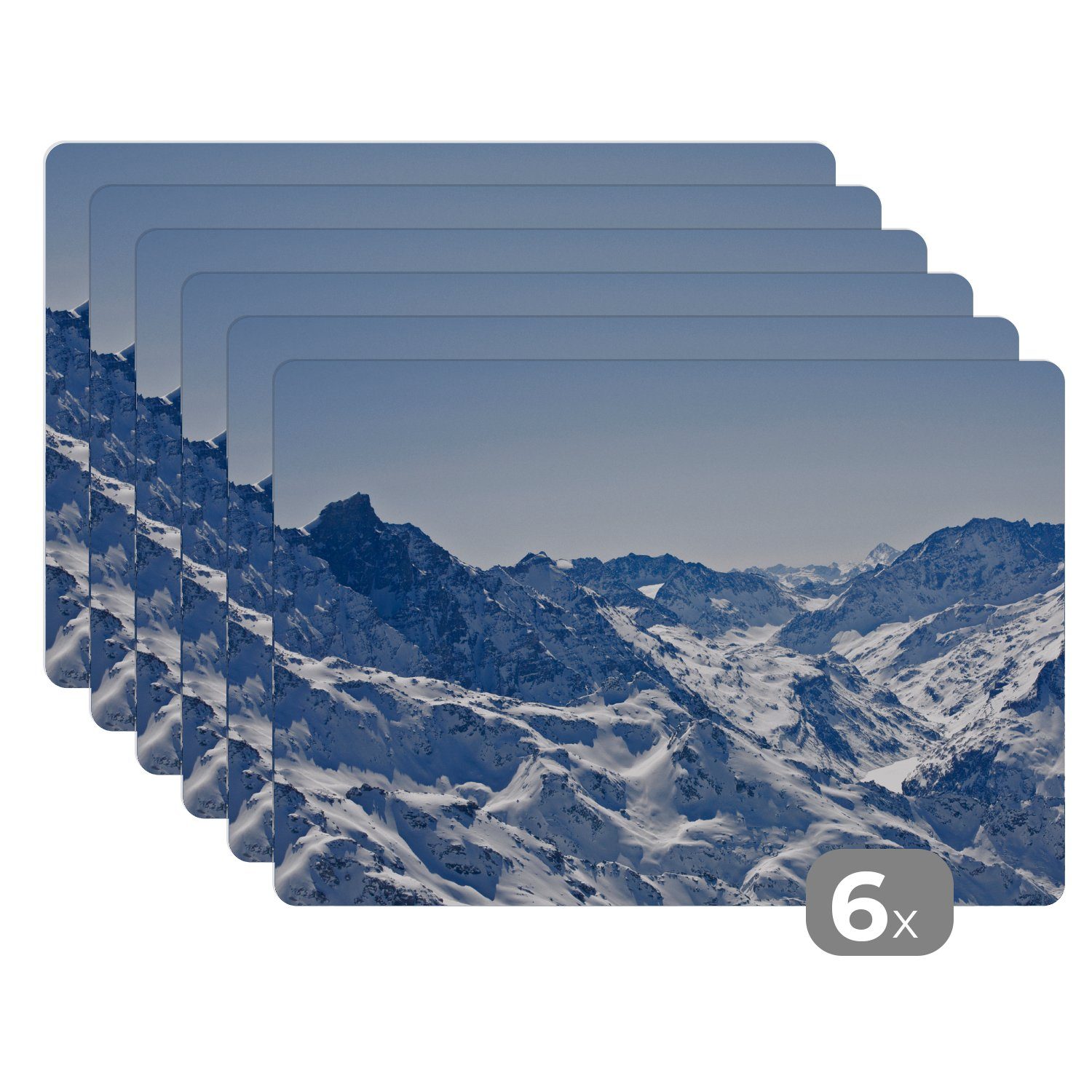 Platzset, Alpen - Berg - Schnee, MuchoWow, (6-St), Platzset, Platzdecken, Platzmatte, Tischmatten, Schmutzabweisend