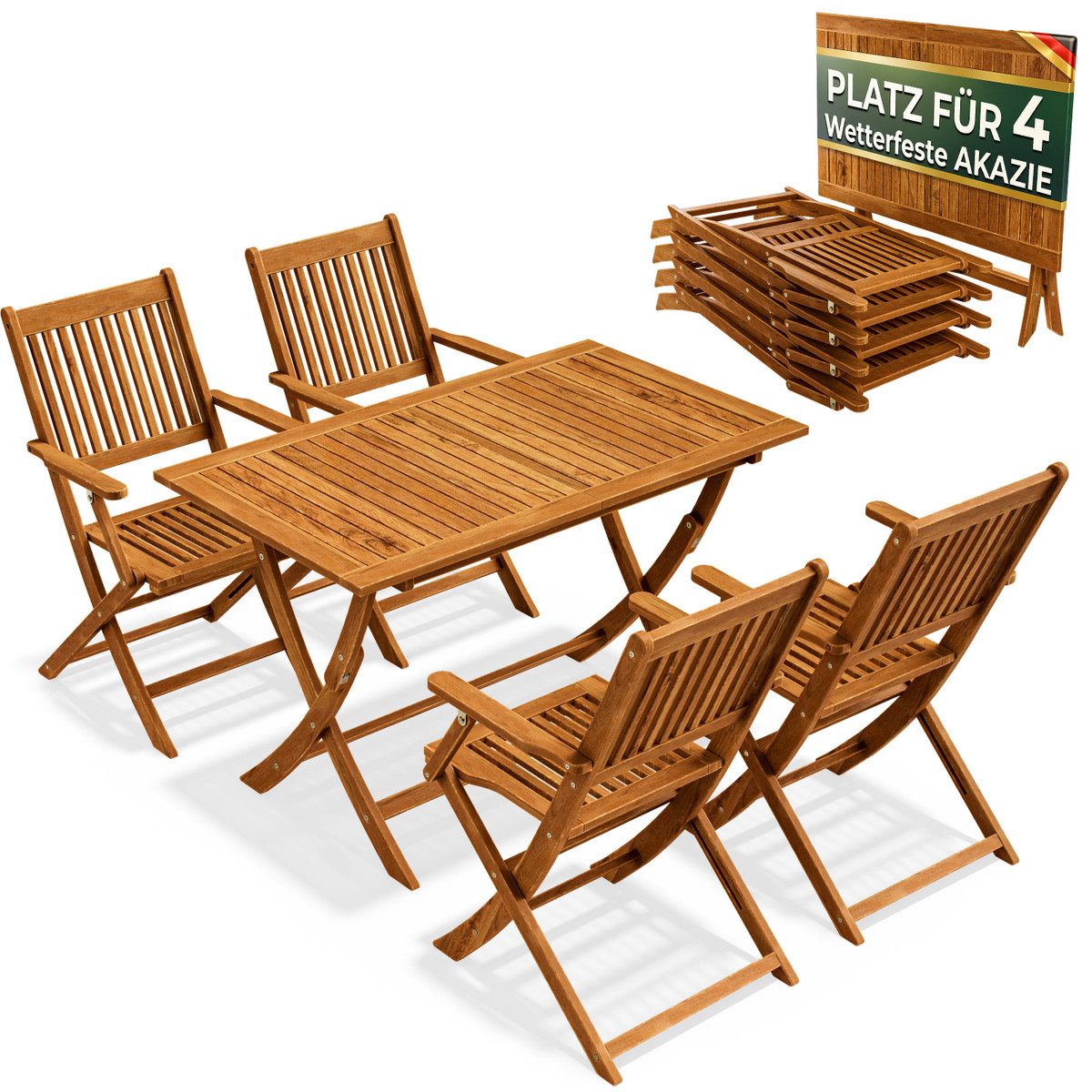 Casaria Garten-Essgruppe, (5-tlg), Gartenmöbel Set Neues Modell 2026 1 Tisch & 4 Stühle inkl. Armlehnen
