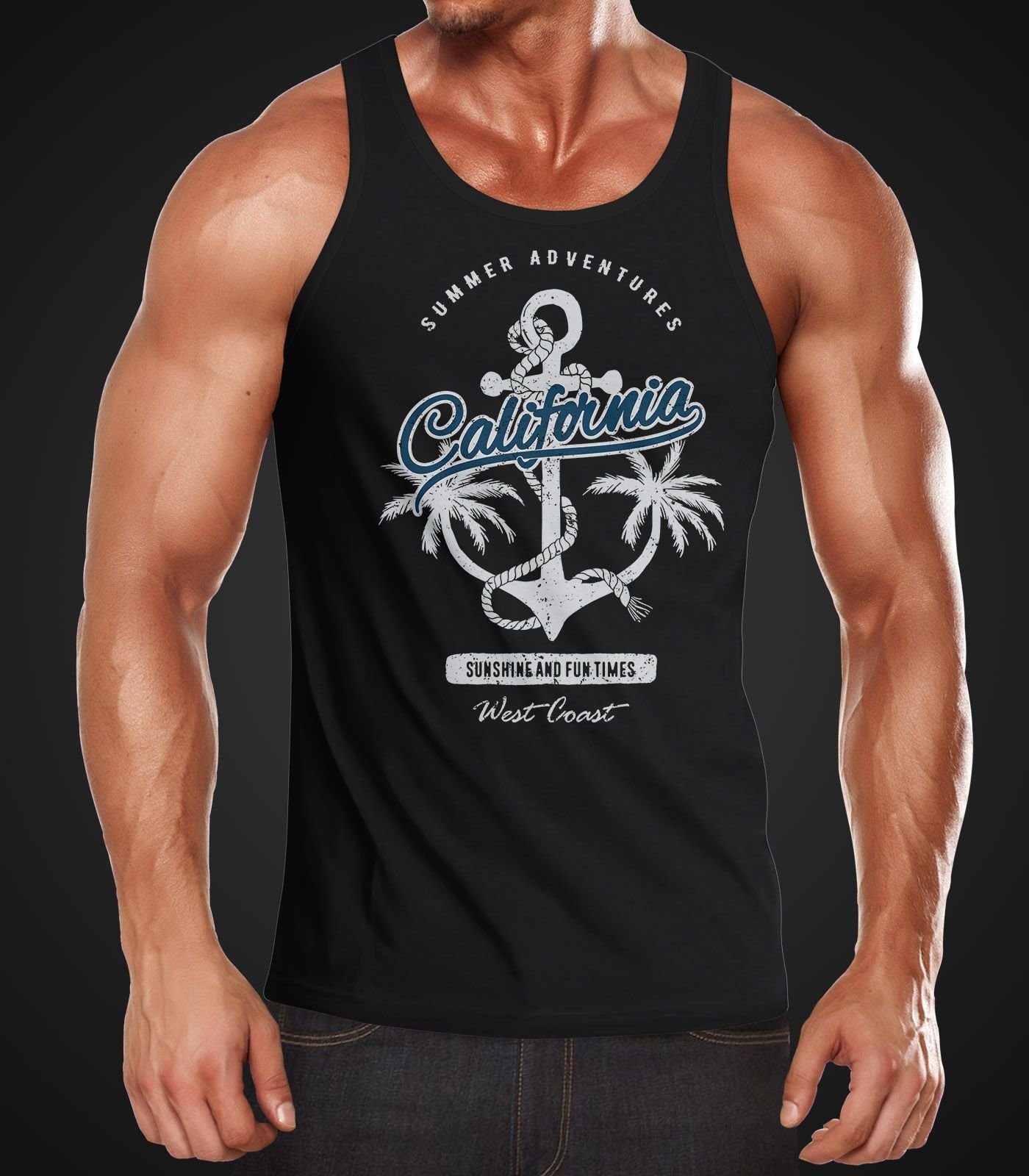 Tanktop Herren Tank-Top Anker Palmen Anchor Palms Muskelshirt Muscle Shirt günstig online kaufen