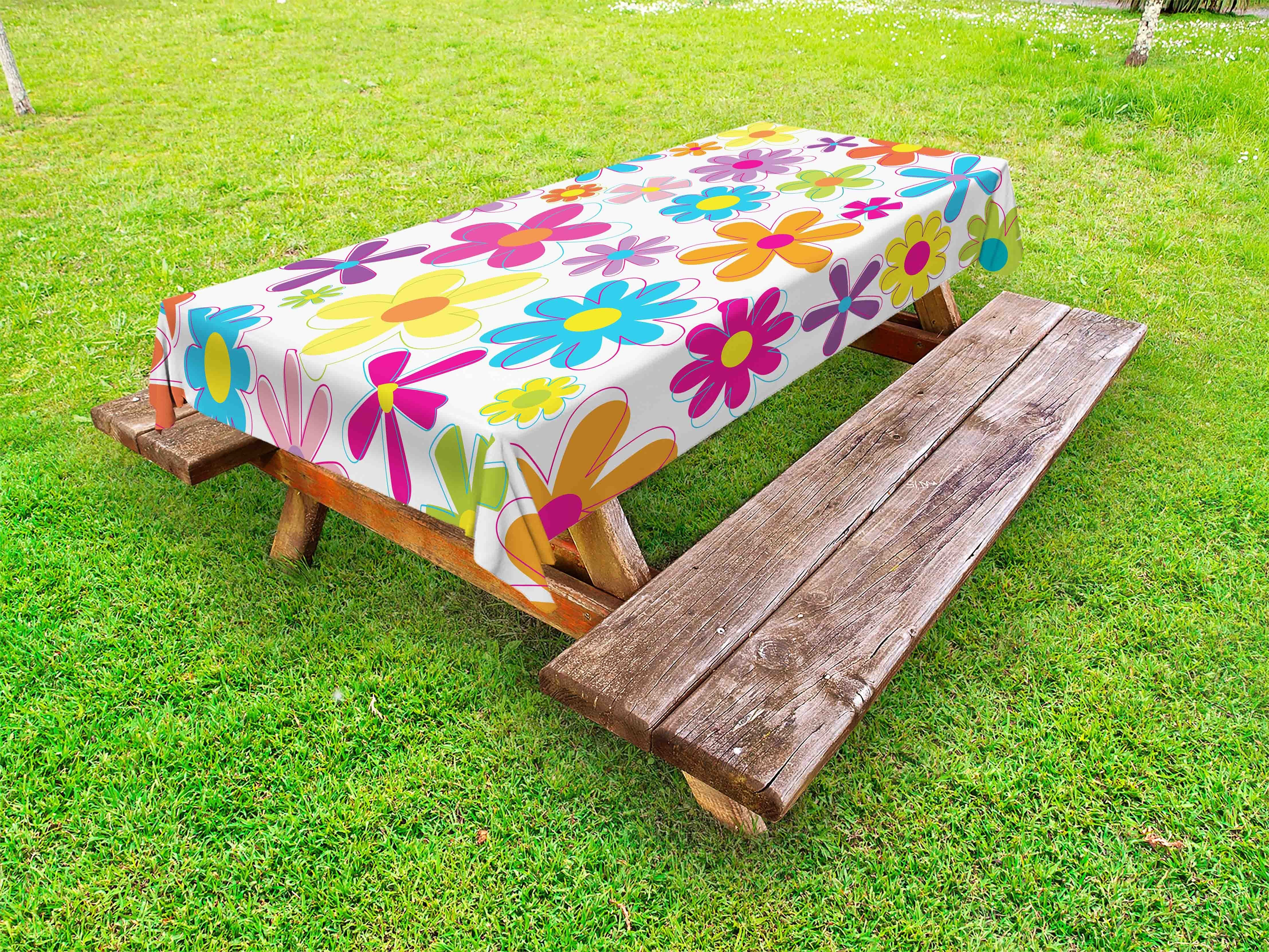 Blumen Abakuhaus Picknick-Tischdecke, Tischdecke Frühlings-Blumen dekorative waschbare Fun Hippie