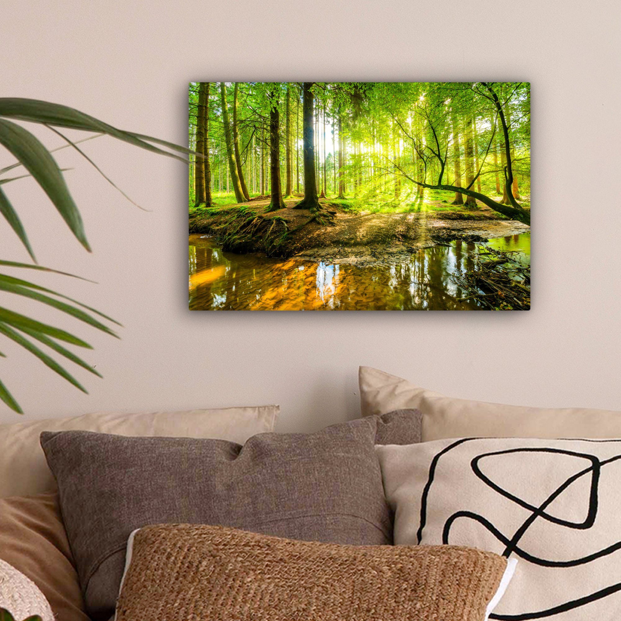 OneMillionCanvasses® Leinwandbild Wald - Landschaft - Wasser - Bäume - Sonn günstig online kaufen