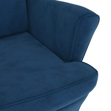 furnicato Sessel Ohrensessel mit Hocker Blau Samt