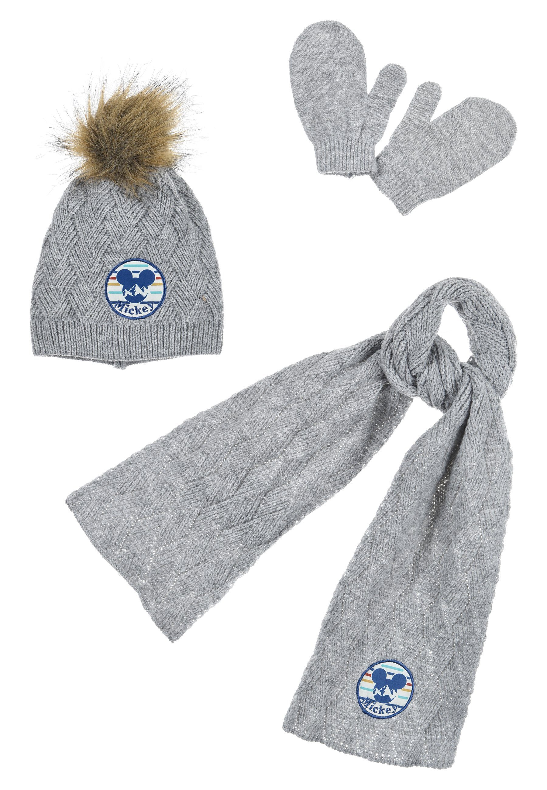 Bommelmütze Jungen Kinder Winter-Set 3 tlg. Mütze, Schal & Handschuhe