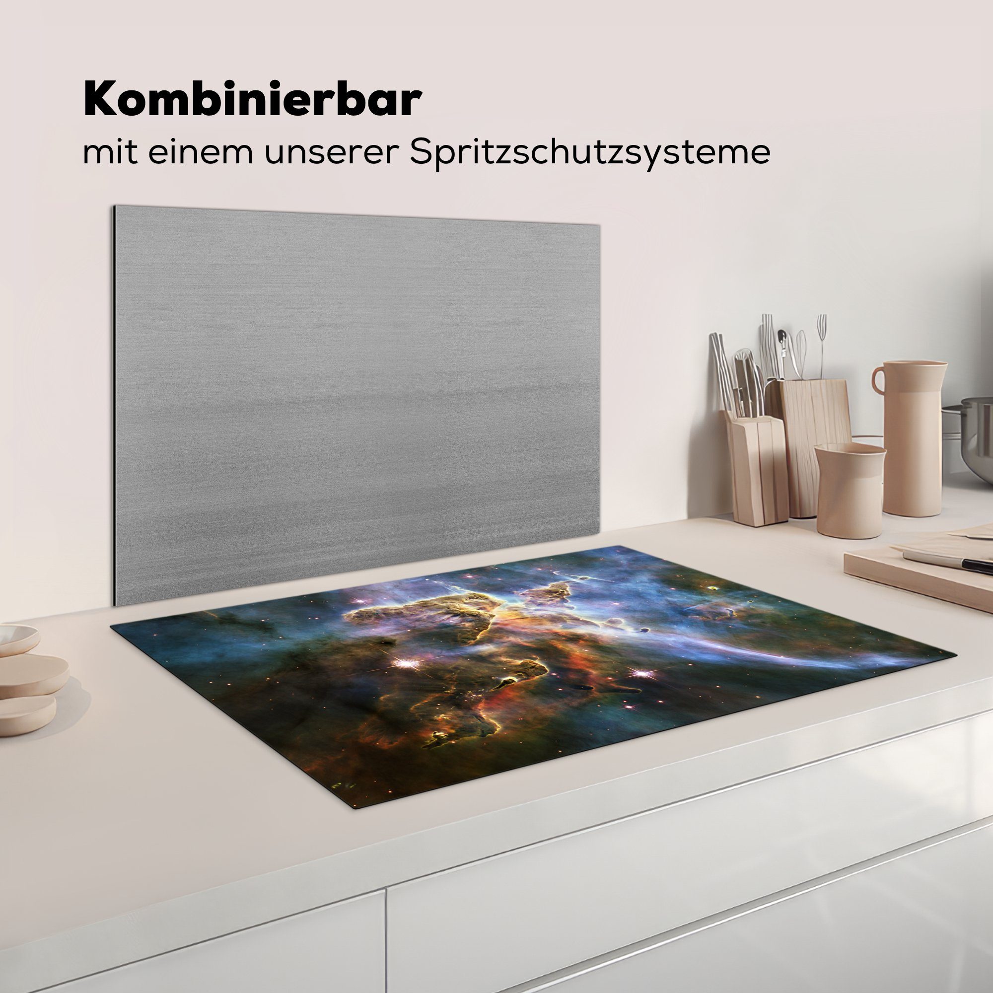 - - Sterne für Schutz Herdblende-/Abdeckplatte die Ceranfeldabdeckung 81x52 Vinyl, MuchoWow cm, Induktionskochfeld (1 Licht, küche, Galaxie tlg),