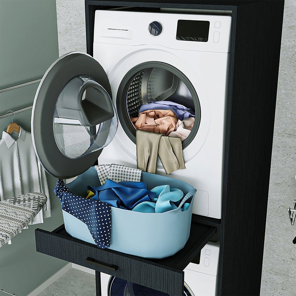 (Waschmaschinenschrank Roomart | eiche für Waschmaschine Überbauschrank) Waschmaschinenumbauschrank und schwarz Trockner schwarz