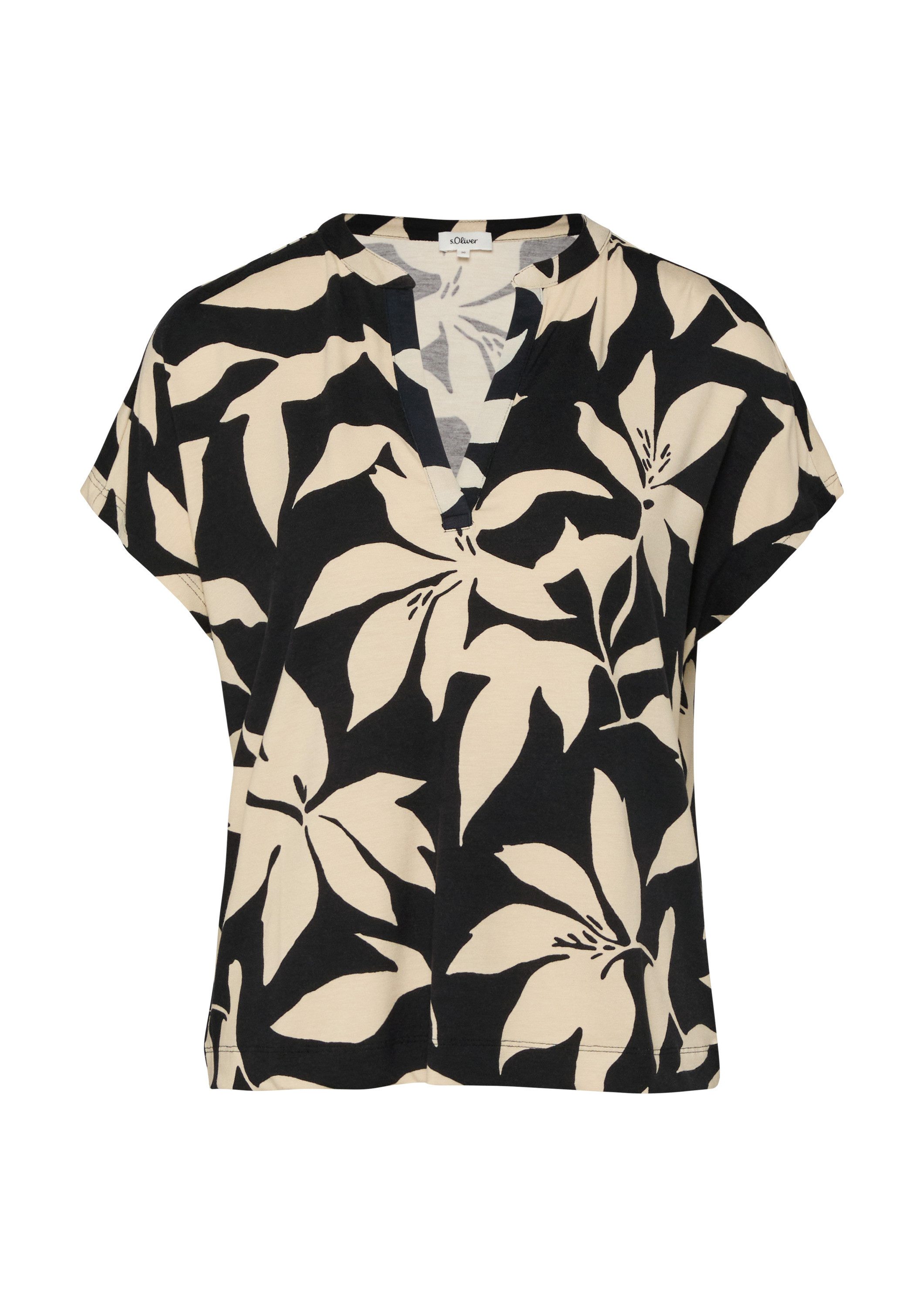 s.Oliver Kurzarmshirt T-Shirt Gemustertes Jersey-T-Shirt mit V-Ausschnitt günstig online kaufen