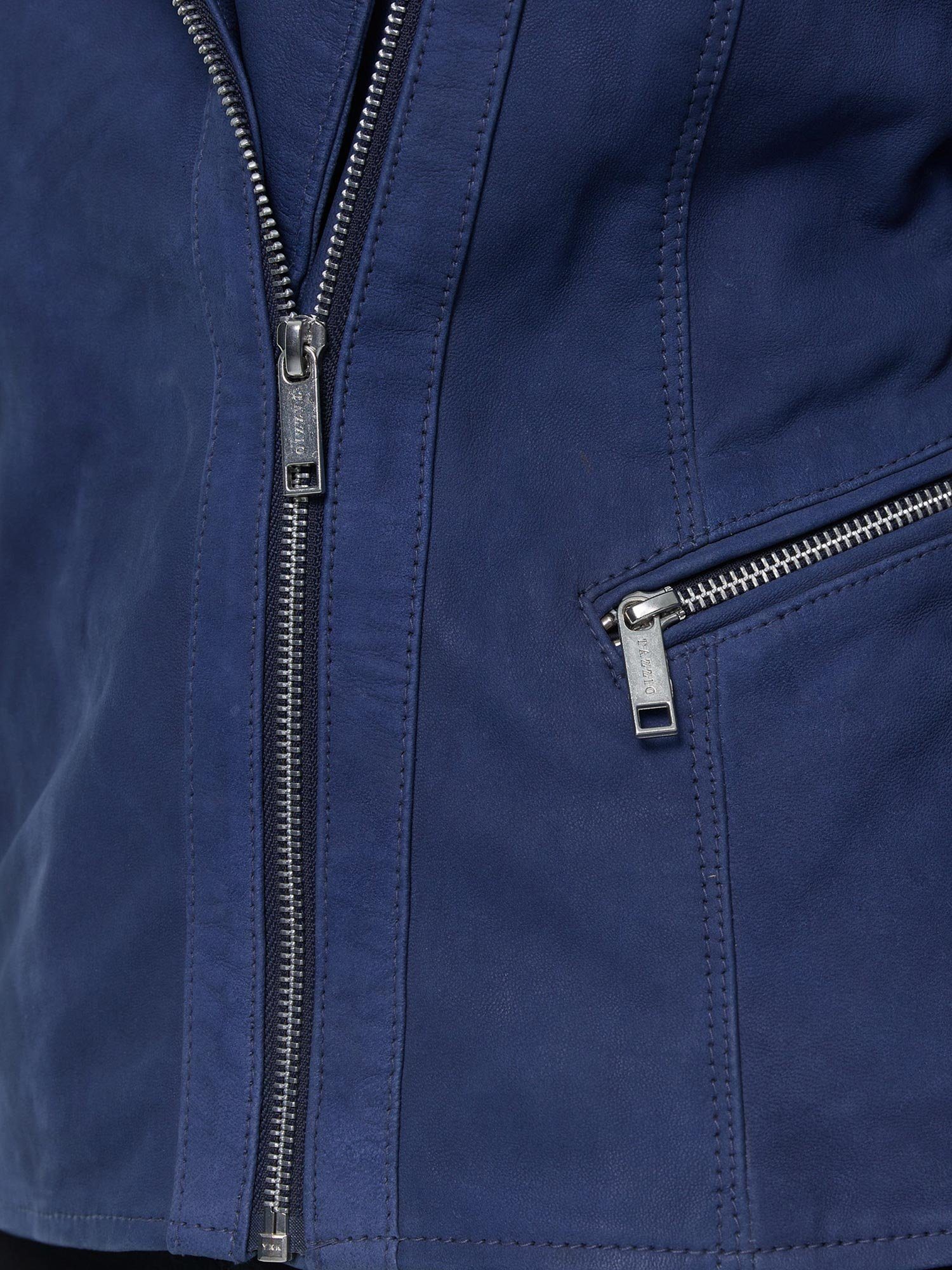 Lederjacke F500 Tazzio Damen mit Leder im Reverskragen & Biker Zipper-Details Jacke blau Look