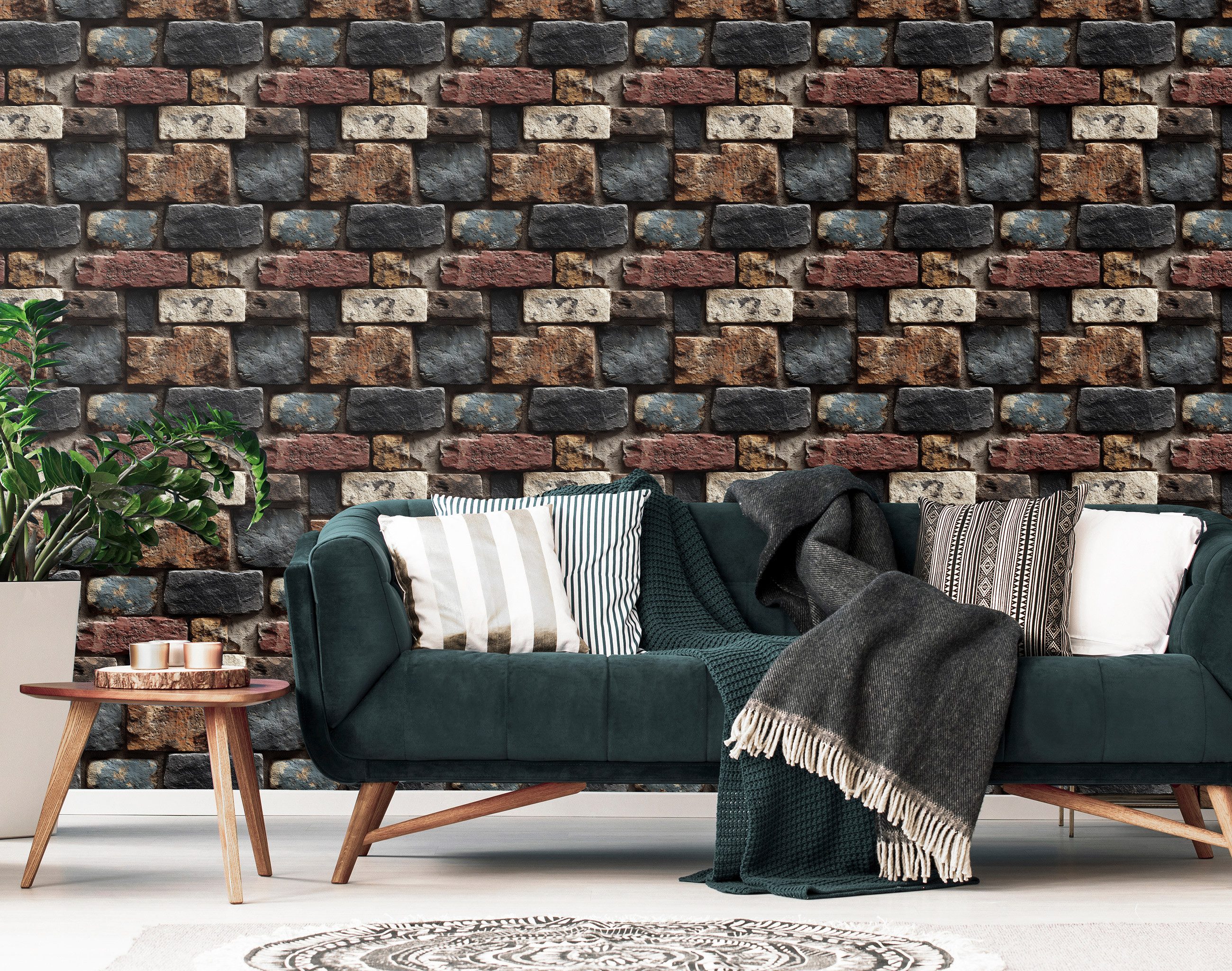 Wallarena Fototapete Ziegelsteine Schwarz Blau Wohnzimmer Schlafzimmer Tape günstig online kaufen