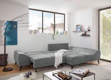 ED EXCITING DESIGN Ecksofa Scott L-Form, frei im Raum stellbar, mit Bettkasten, Schlaffunktion und 8 Kissen