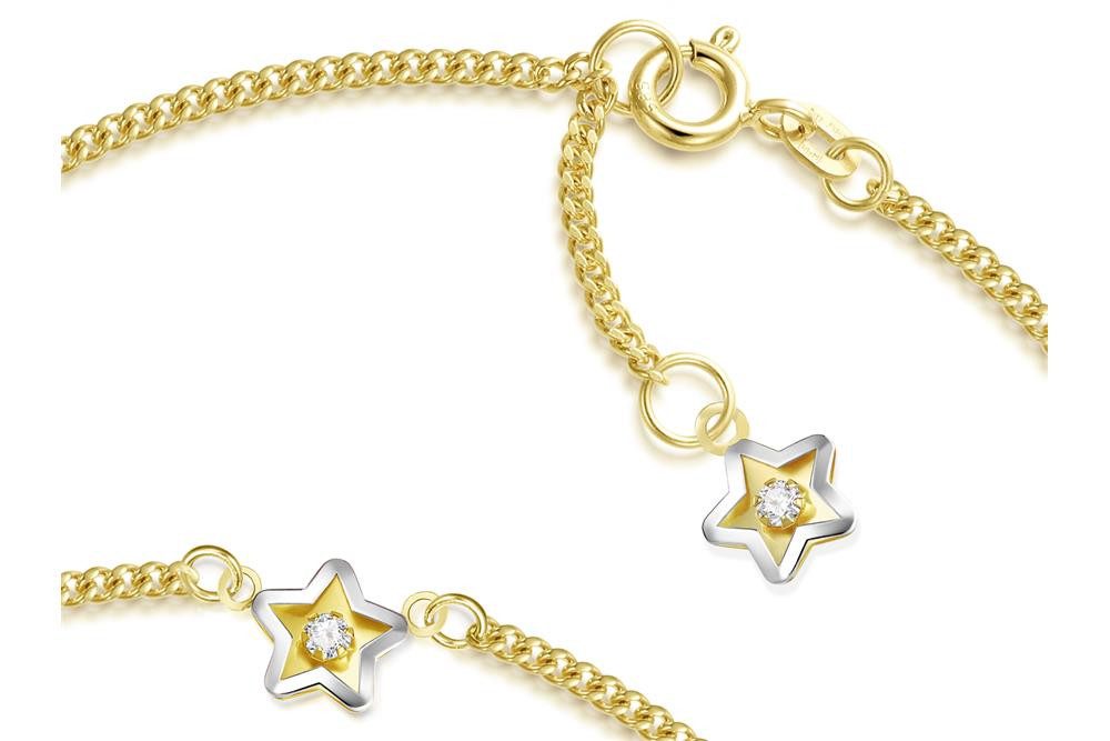 Silberkettenstore Fußkette Fußkette Panzer 1,7mm mit 2 Sternanhängern - echt 585 Gold
