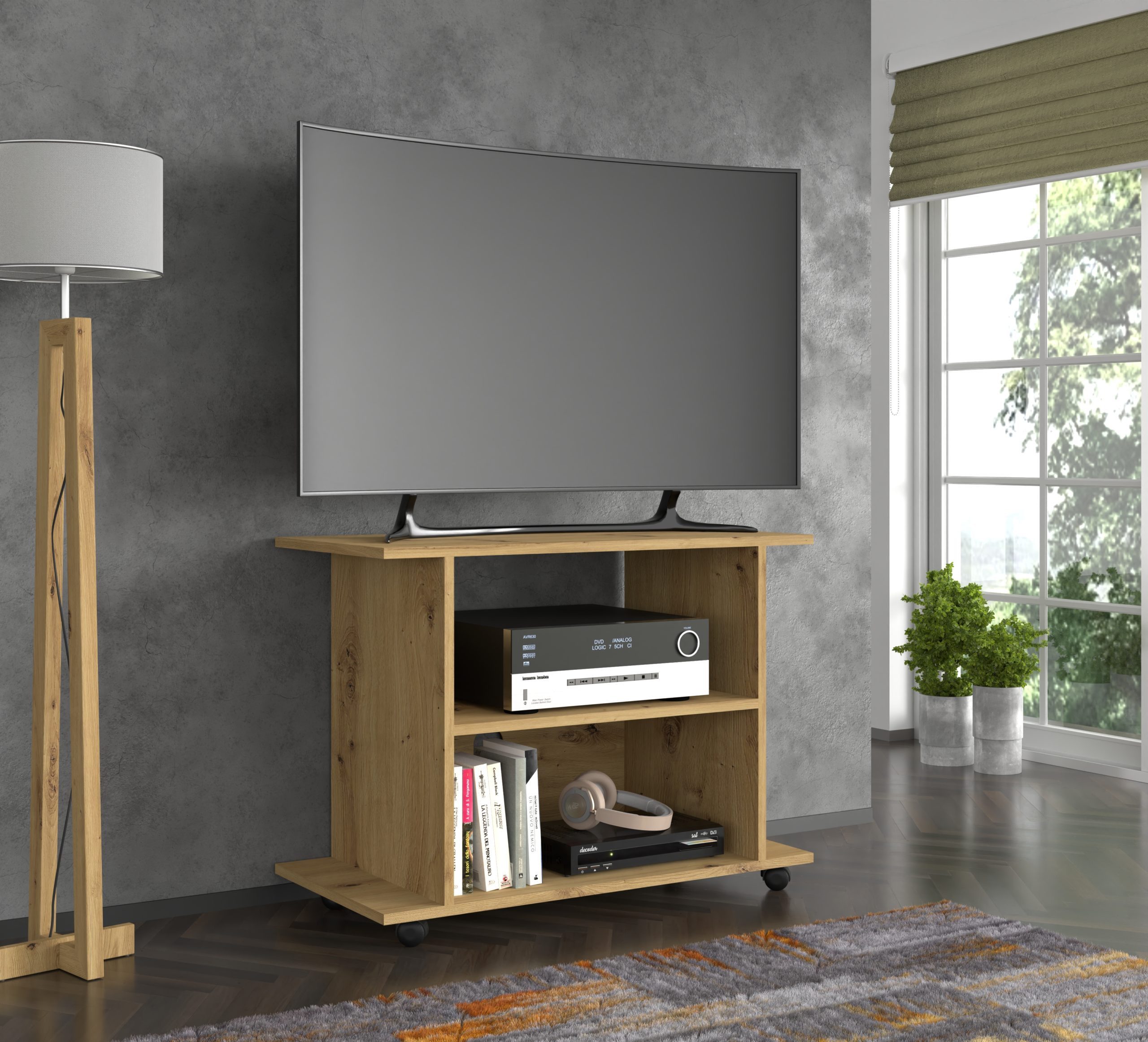 Raumhirsch Furniture Lowboard TV Schrank, RTV Möbel, Wohnmöbel (Maße: 80 x 40 x 60 (H) cm, 2 Fächer), Mit Rollen, Kabelöffnung, Mobil, Kompakte