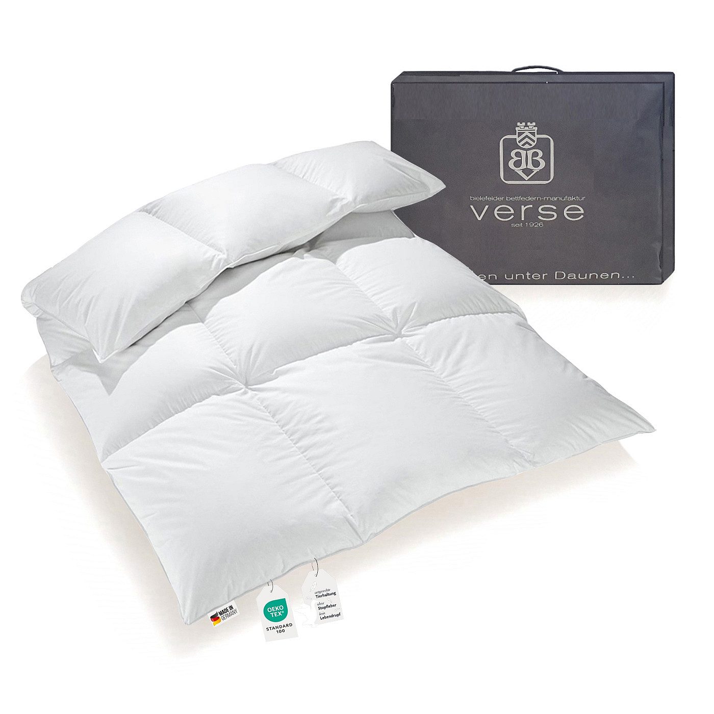 Bielefelder Bettfedern-Manufaktur Verse GmbH Daunenbettdecke Extra warme 100% Winter Daunendecke Holsteiner Daunen 135x200 1380g, Füllung: Neue weiße Holsteiner Daunen und Kleinstfedern, Bezug: 100% Baumwolle, Allergikergeeignet