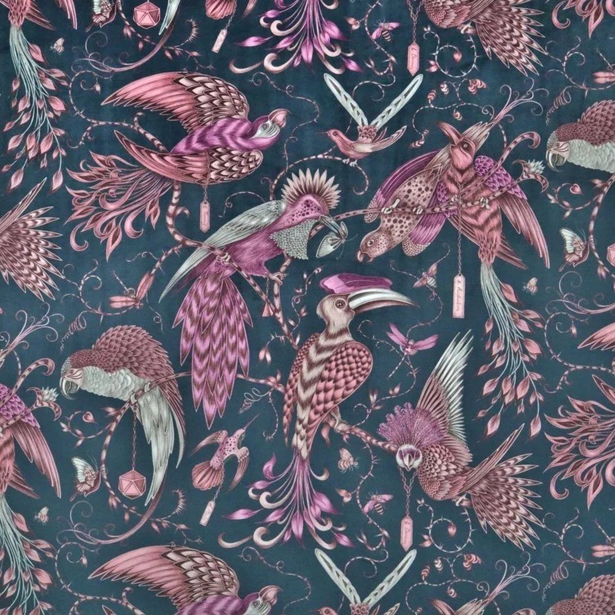 Stoff Dekostoff Samt-Digitaldruck Audubon Velvet Pink, Breite 138 cm
