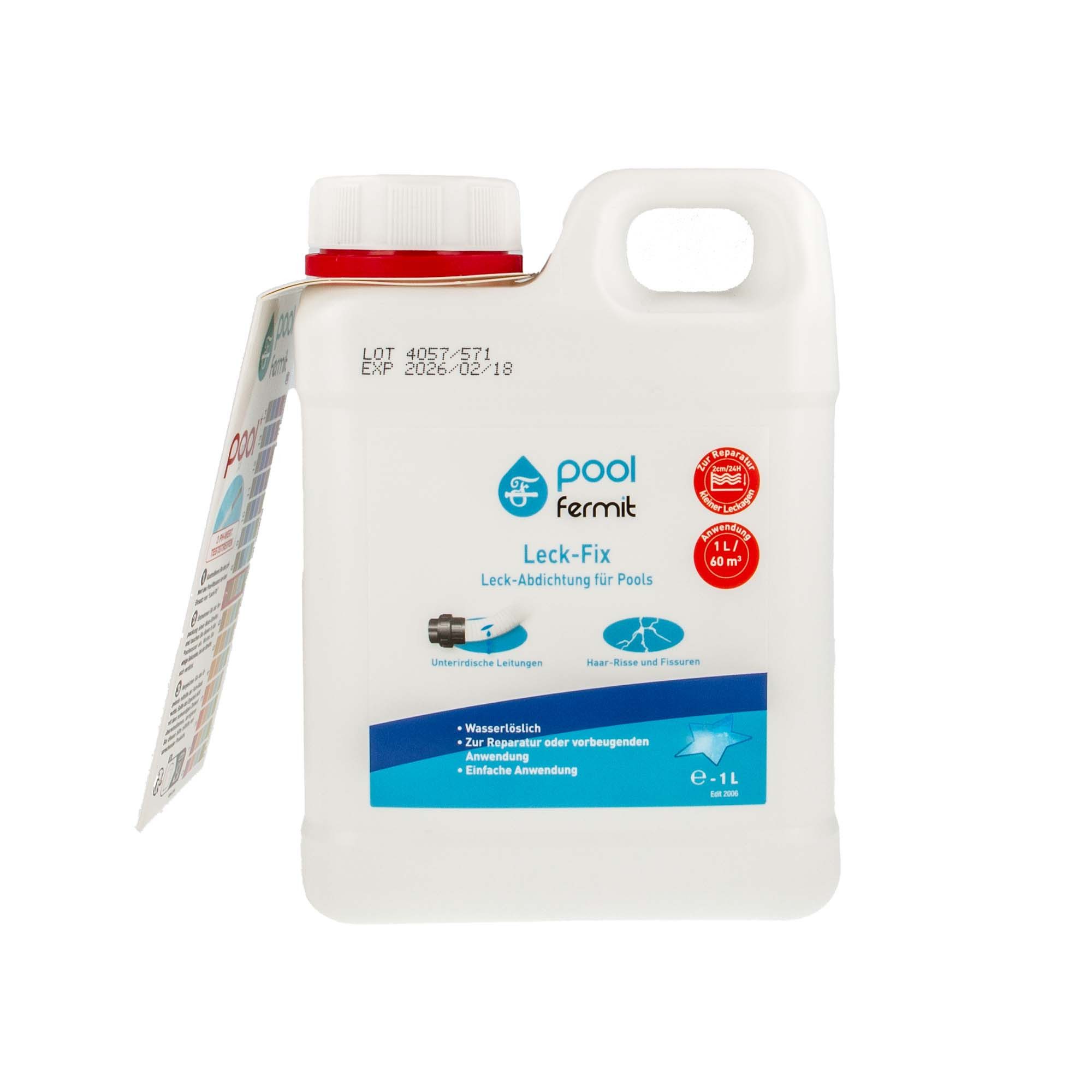 Fermit Poolpflege Leck-Fix Pool Dichtmittel mit PH-Streifen, Kanister 1 l - 09118