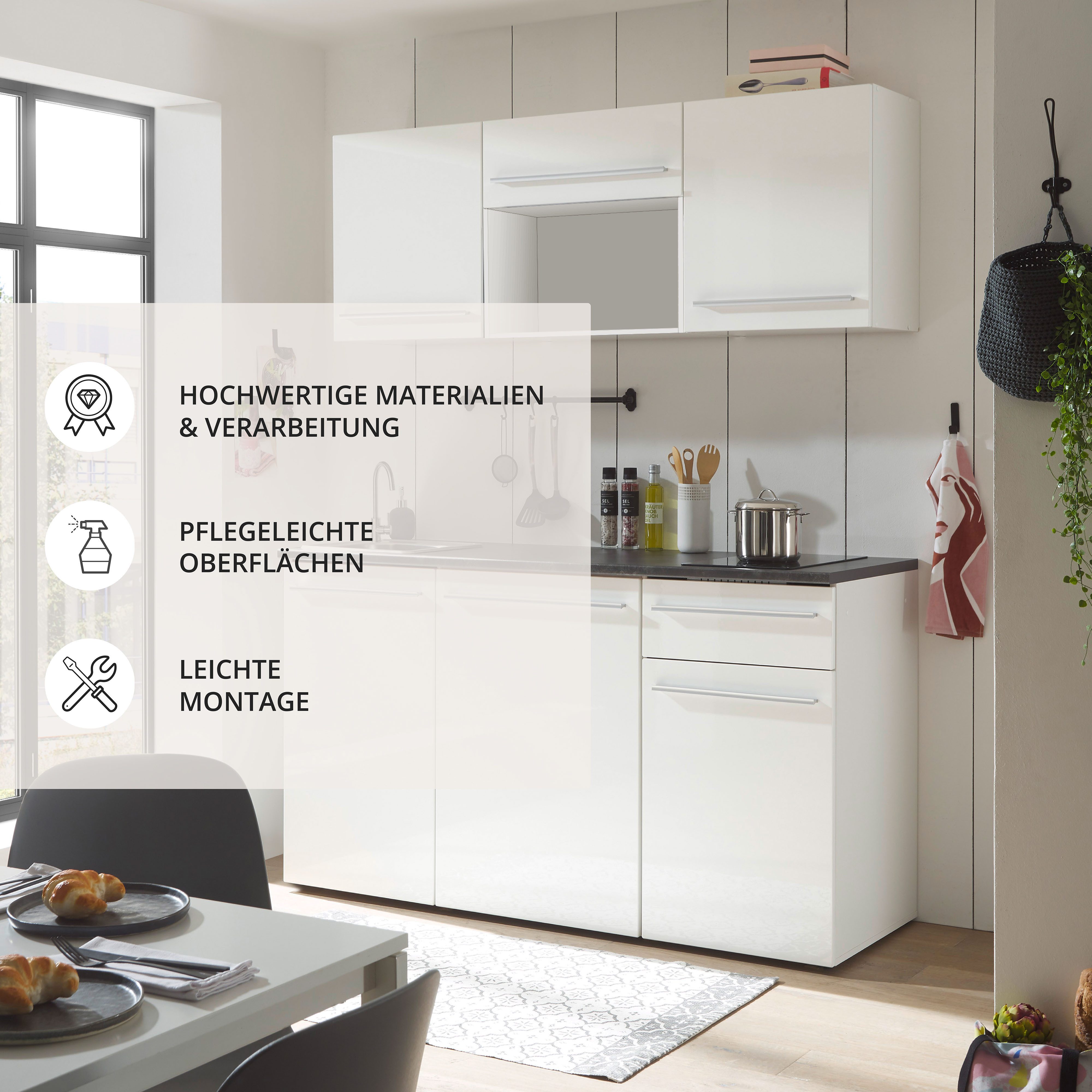 BASIC by Balculina Pantryküche Jazz Singleküche, Breite 160 cm, wahlweise mit E-Geräten und Mikrowelle
