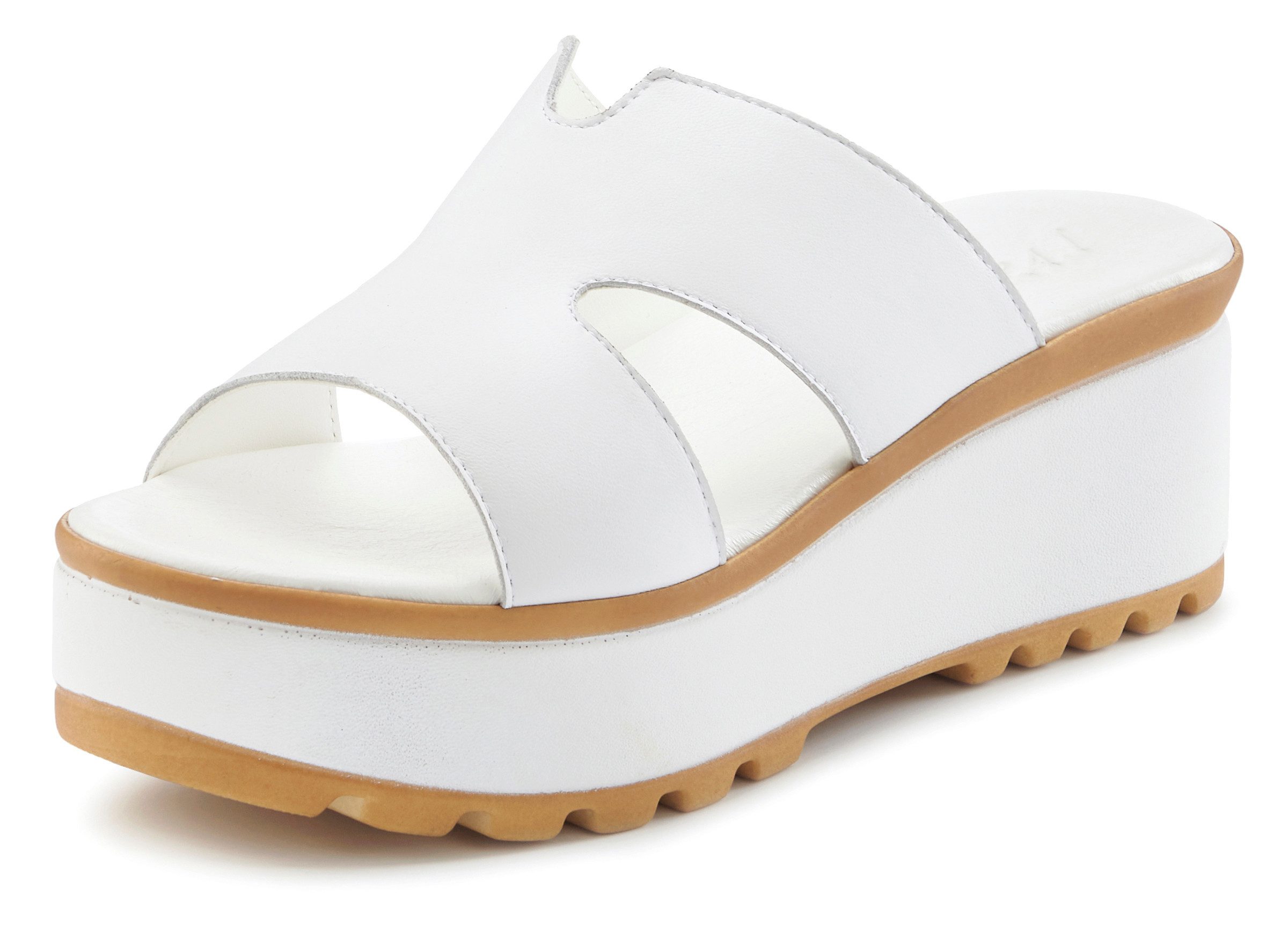LASCANA Sandale, Sommerschuh, Mule, offener Schuh, Pantolette NEU aus Leder mit Keilabsatz
