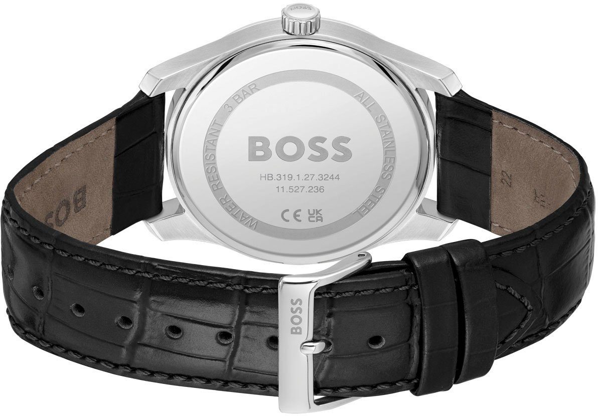 BOSS Quarzuhr PRINCIPLE 1514122, Herrenuhr, Armbanduhr, Datum, Lederarmband