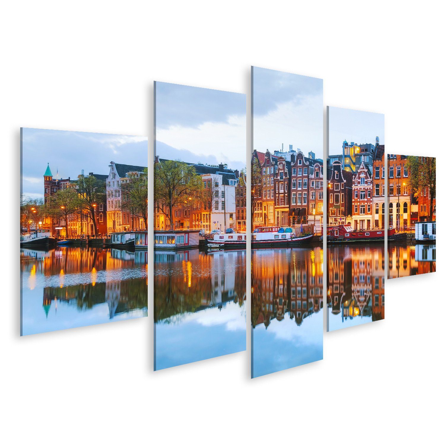 islandburner Leinwandbild Bild auf Leinwand Nacht Stadtansicht Amsterdam Niederlande Amstel Flus