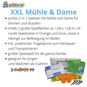 alldoro Spiel, XXL Mühle & Dame 60063, für drinnen und draußen, Spielfelder 1,58 x 1,58 m