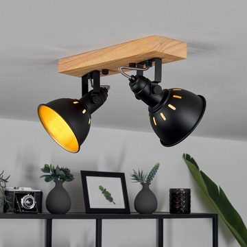 hofstein Deckenleuchte »Arazane« moderne Deckenlampe aus Metall/Holz in Schwarz/Gold/Natur, ohne Leuchtmittel, Vintage Leuchte im Retro Design mit drehbaren Schirmen, 2xE14