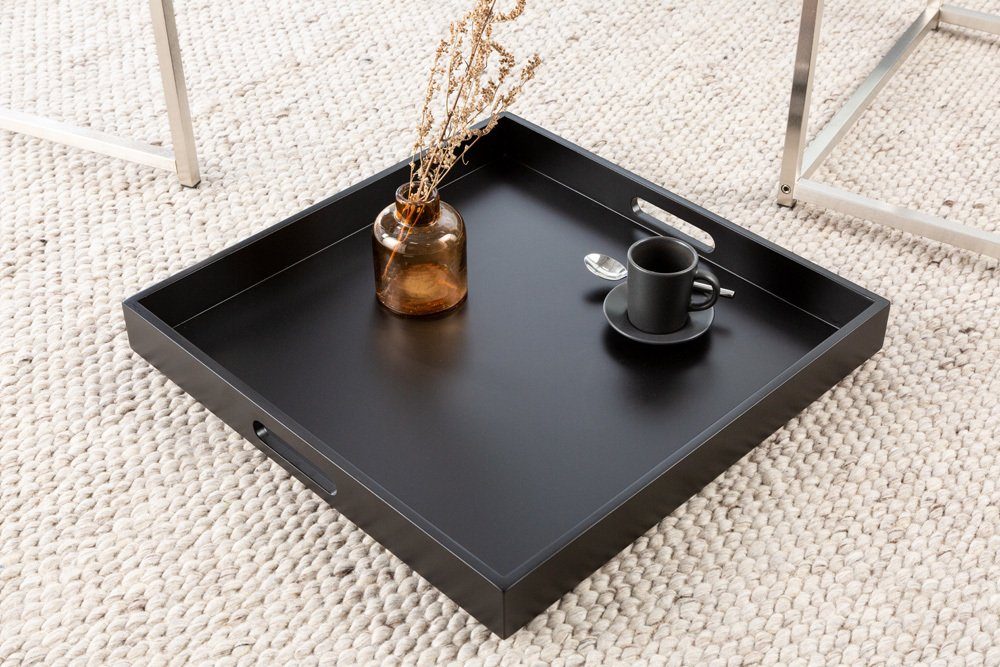 riess-ambiente Beistelltisch ELEMENTS 50cm schwarz Metall (Set, 2-St), · schwarz | · · · / abnehmbares schwarzen Holzwerkstoff silber Wohnzimmer Tablett Design