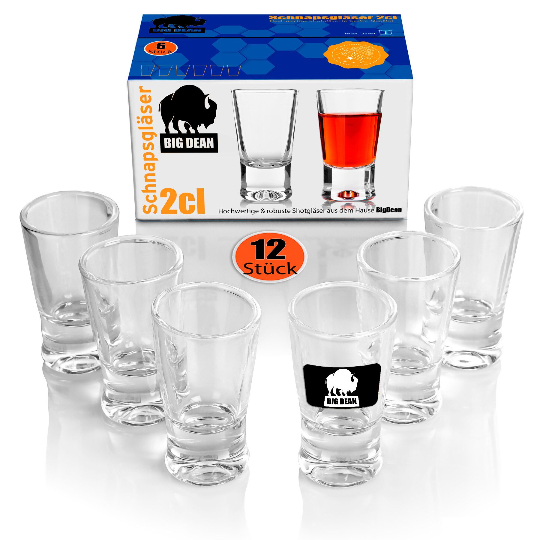 BigDean Schnapsglas 12 Stück Shotgläser 2cl in Geschenkbox spülmaschinenfest, Glas