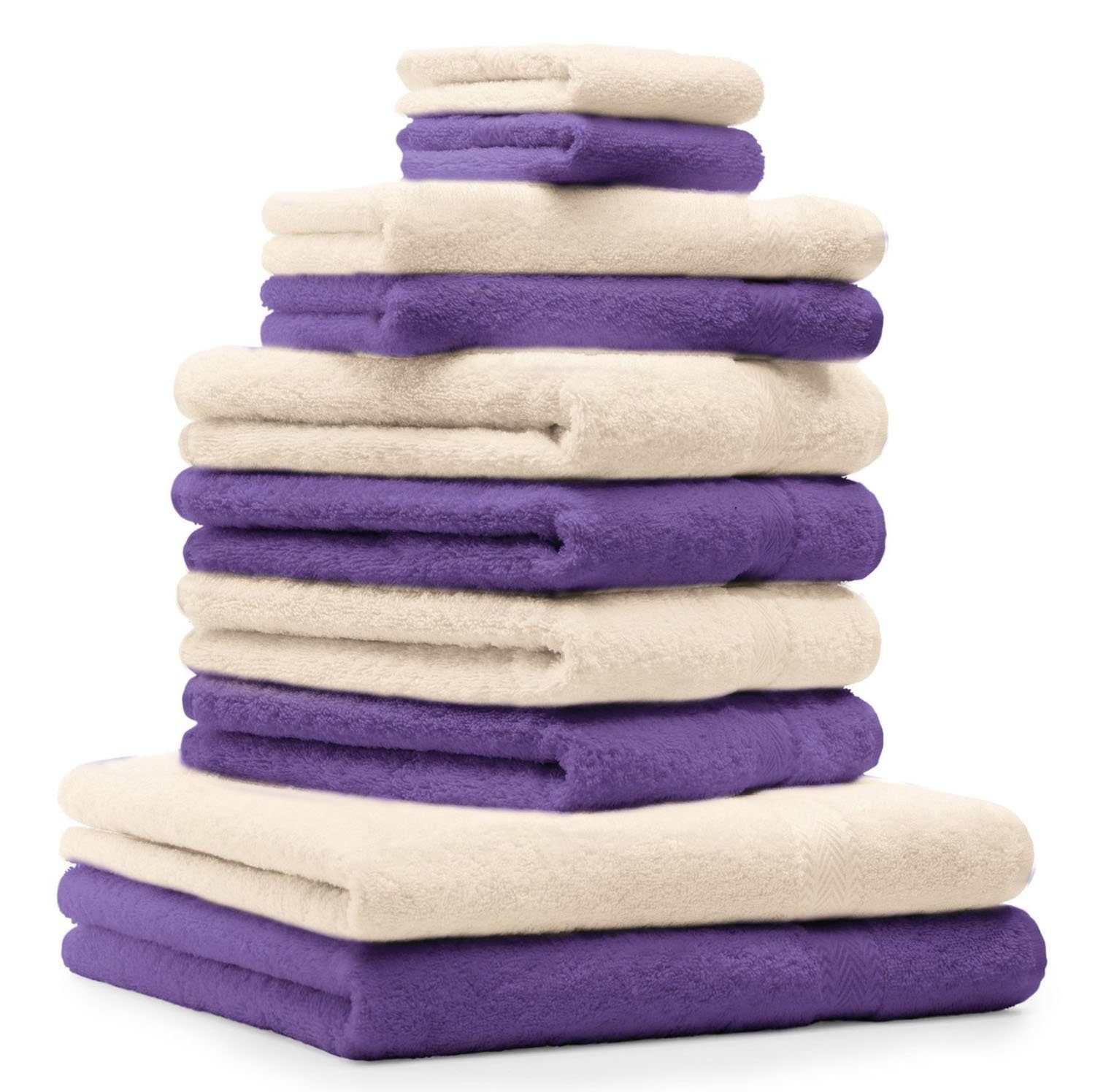 Betz Handtuch Set 10-TLG. Handtuch-Set Classic Farbe lila und beige, 100% Baumwolle