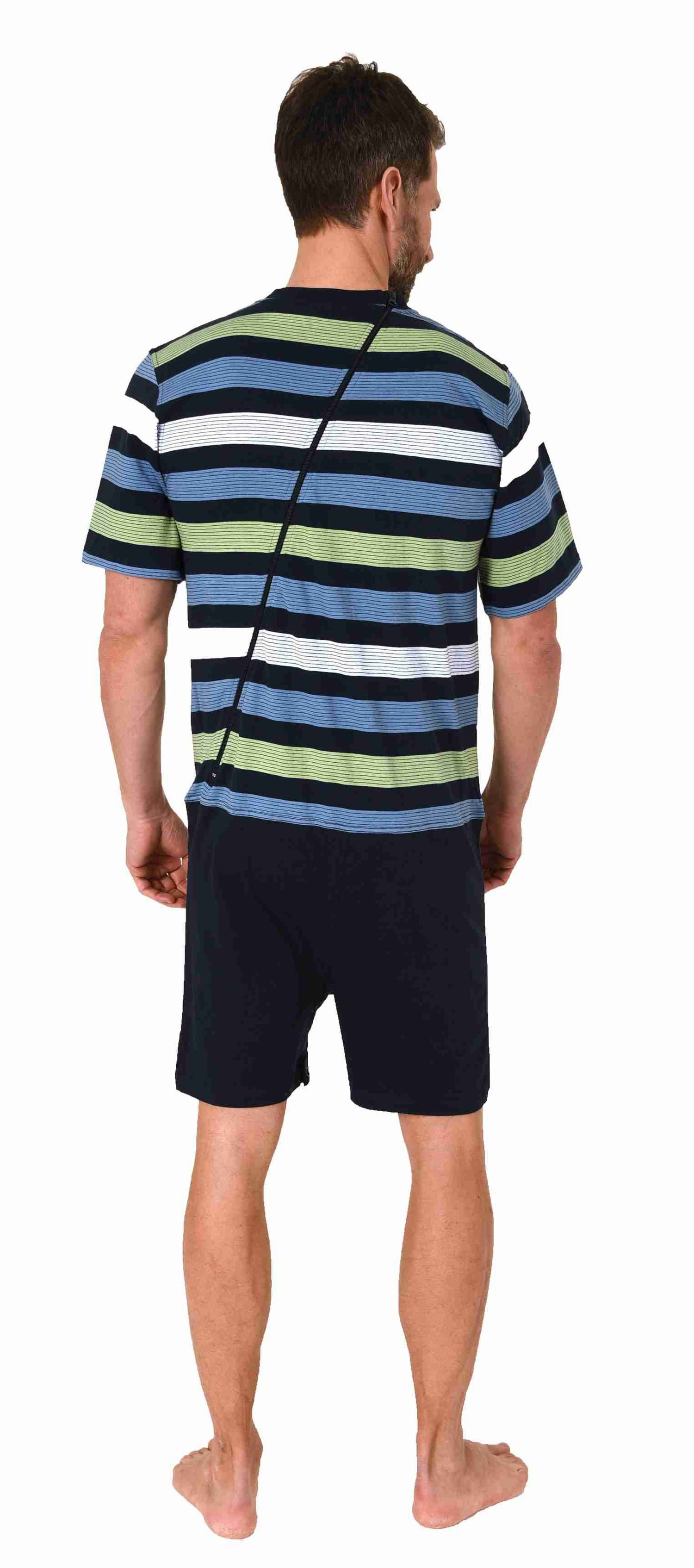 Normann Pyjama Herren Pflegeoverall kurzarm mit Reißverschluss am Rücken und Bein