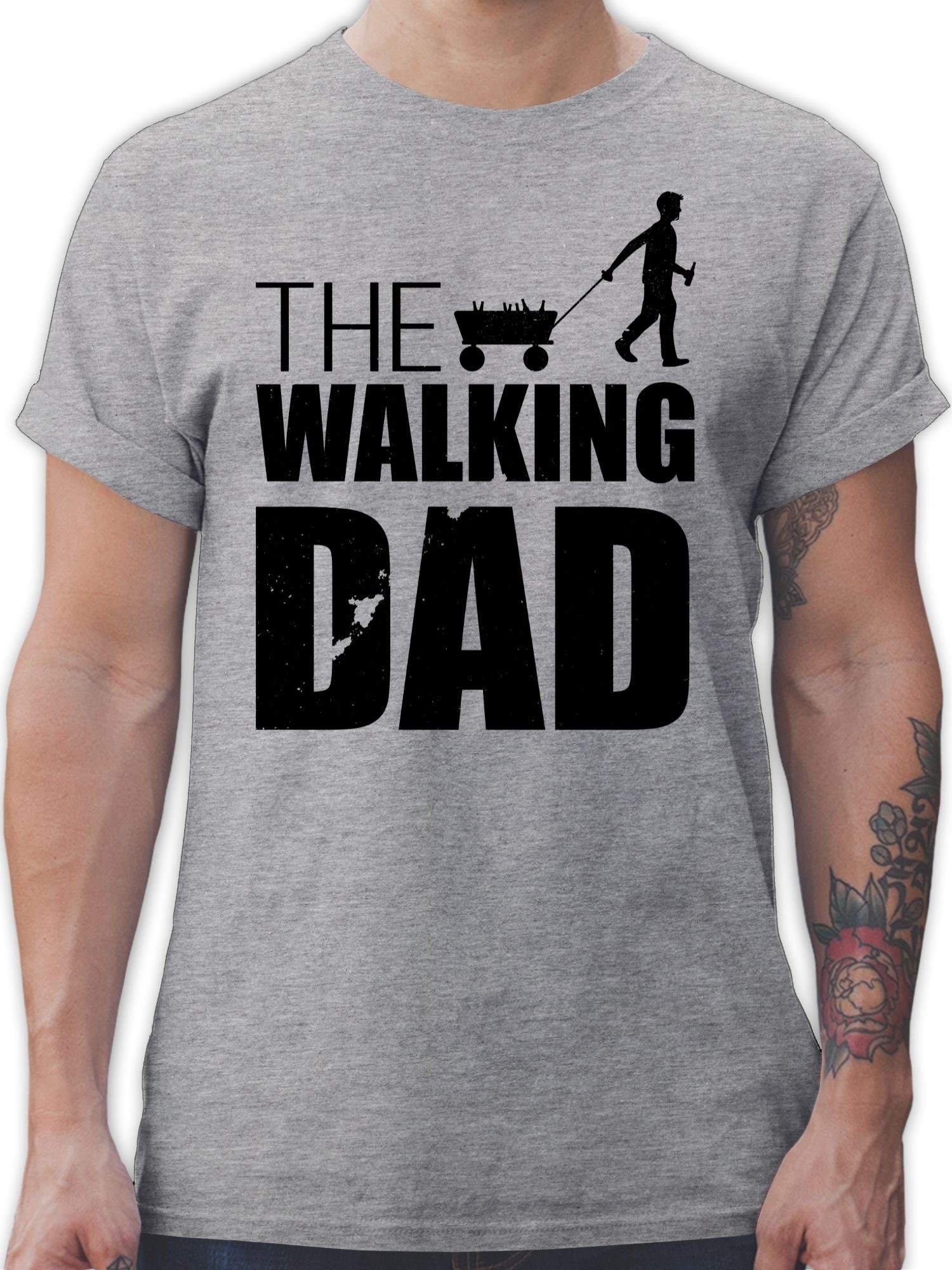 Shirtracer T-Shirt The Walking Dad - Bollerwagen Bier Vatertag Geschenk für Papa 1 Grau meliert