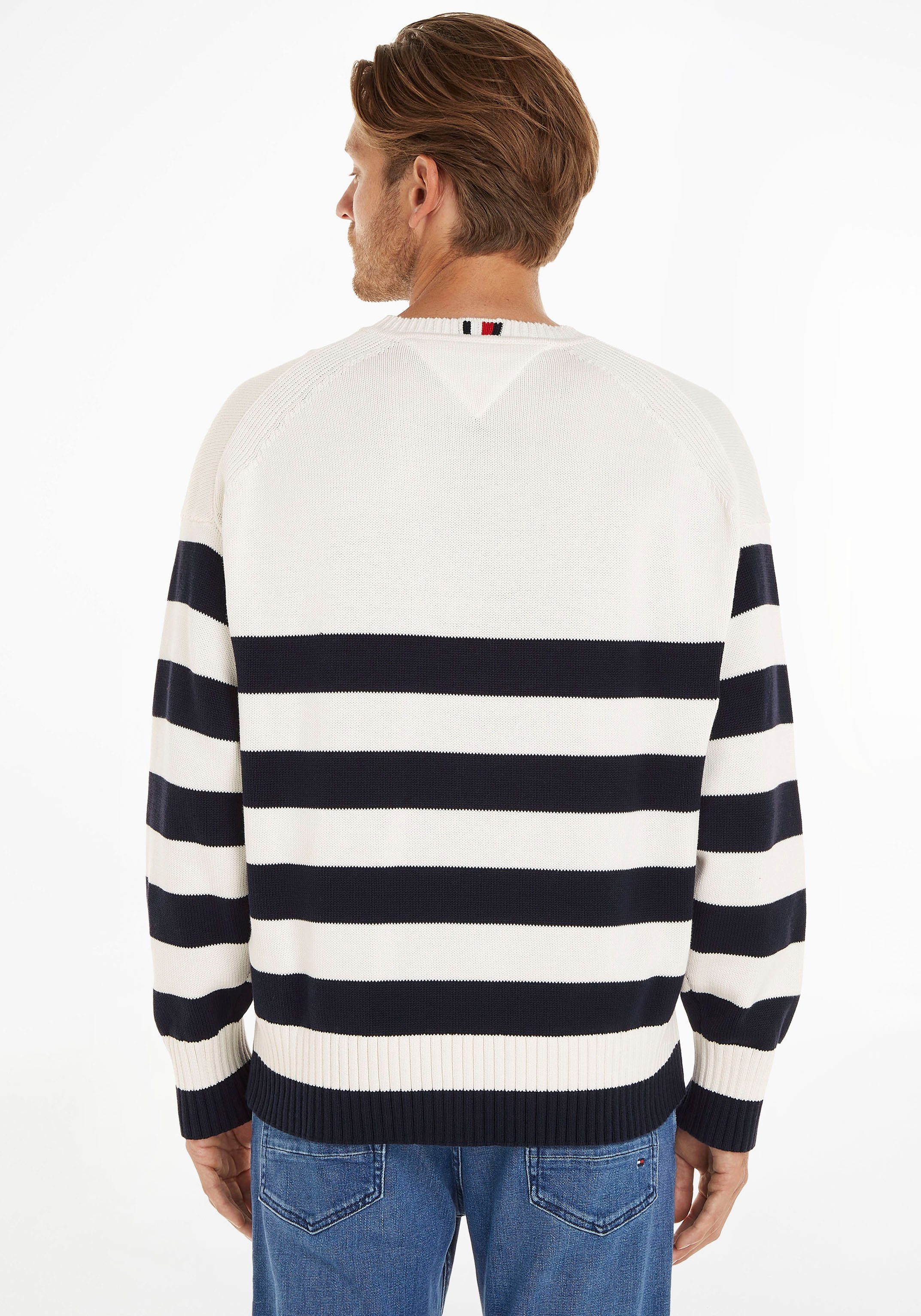 mit CREW BRETON Hilfiger STRIPE Streifenpullover Tommy NECK Rippbündchen