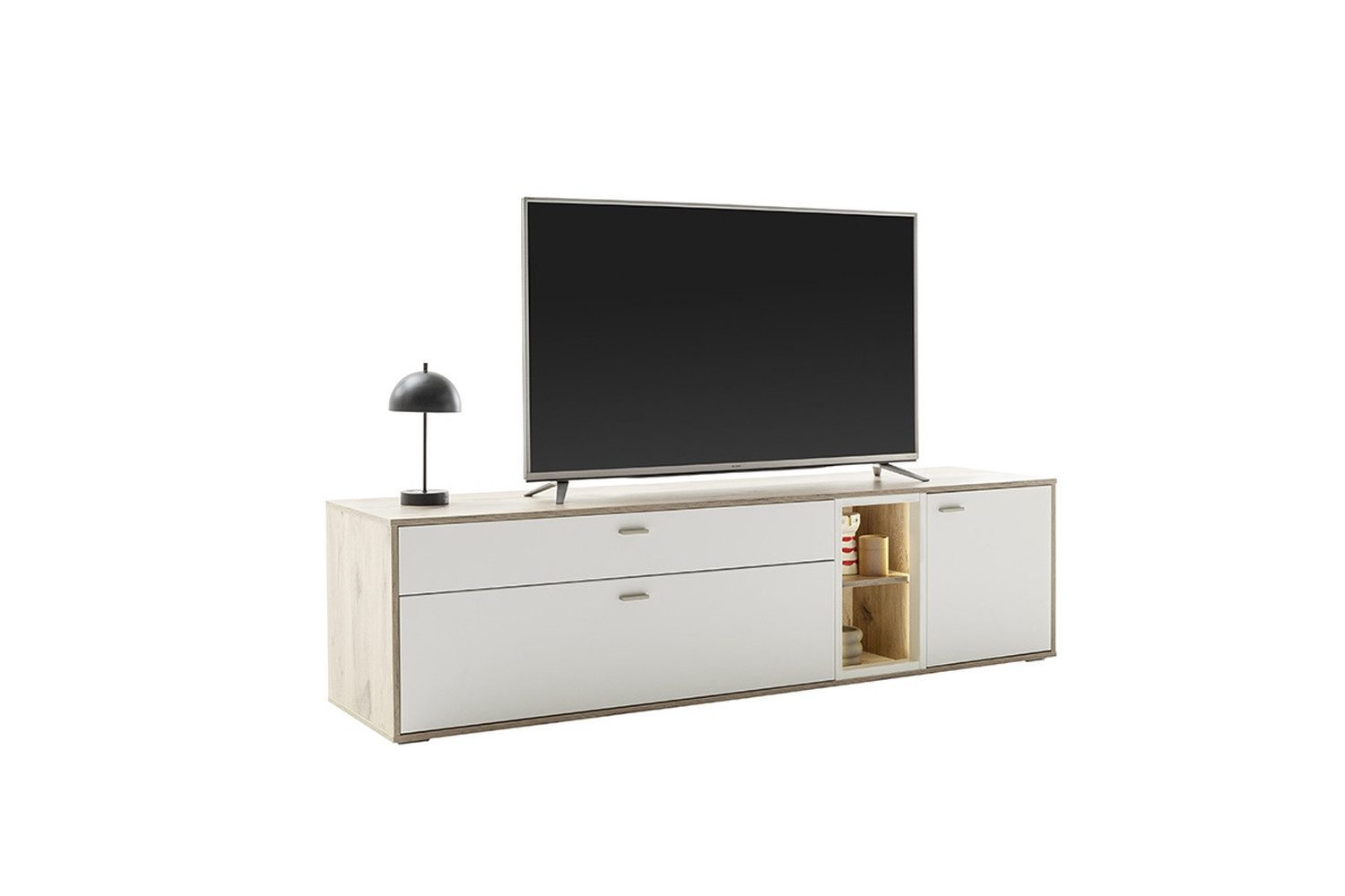 freiraum Lowboard SANTERNO, 2 Schübe, 1 Tür, Soft withe / Viking Eiche Dekor - 199x53x50 (BxHxT)