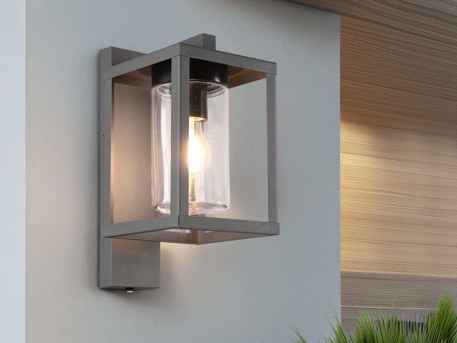 TRIO Leuchten LED Außen-Wandleuchte, Tageslichtsensor, LED wechselbar, warmweiß, Wandlaterne Anthrazit 33cm, Fassadenlampe Hauswand, Terrassenleuchten