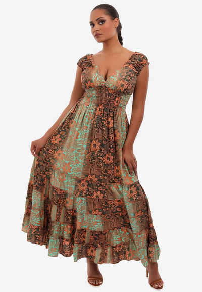 YC Fashion & Style Maxikleid »Damen Maxikleid Bohemian Kleid mit Carmen Ausschnitt« (1-tlg) bequem zu tragen, mit kurzen Ärmel, mit floralem Druck