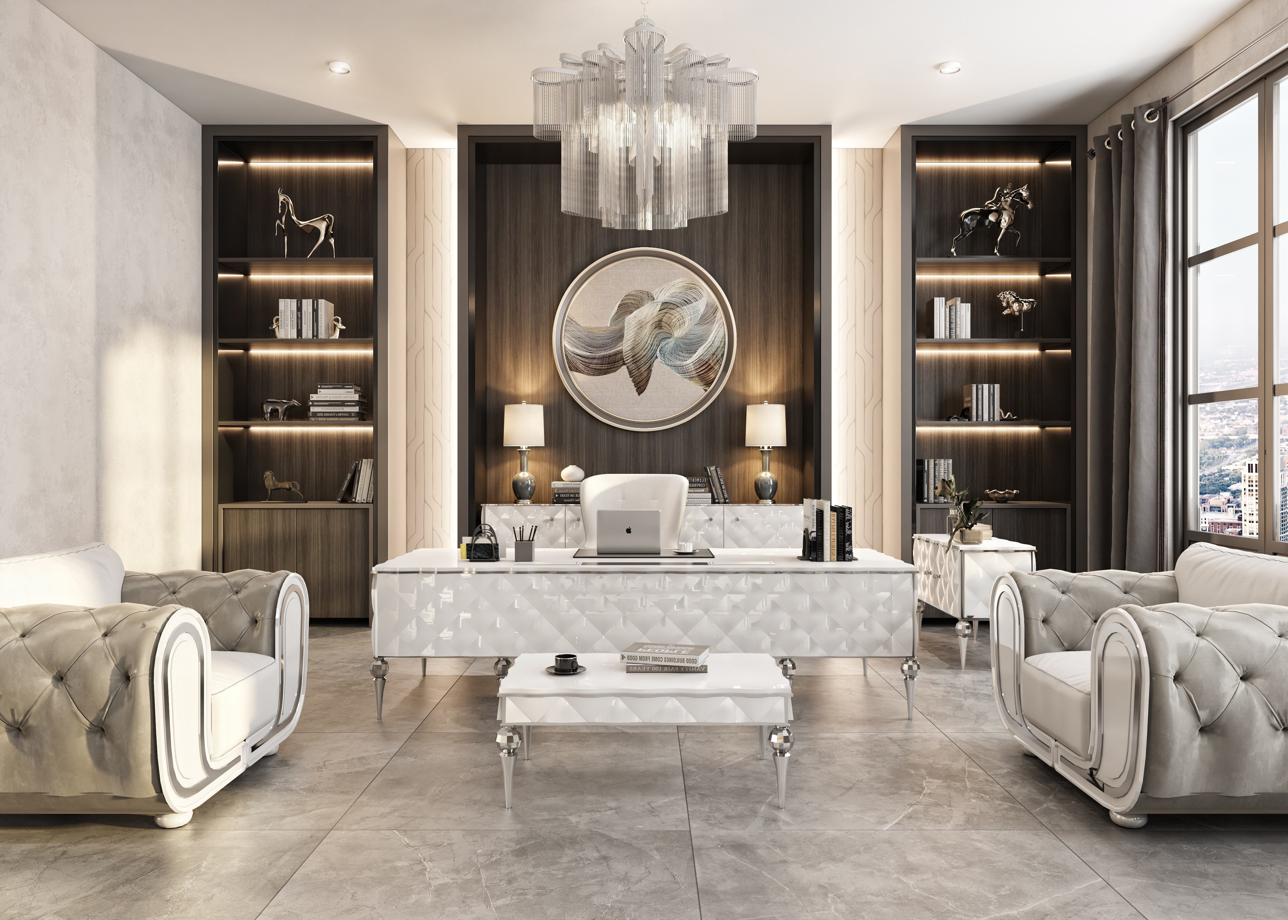 Xlmoebel Polstergarnitur Elegantes Arbeitszimmer-Set in Weiß mit stilvollen Stoff-Sesseln, (6-tlg), Made in Europa