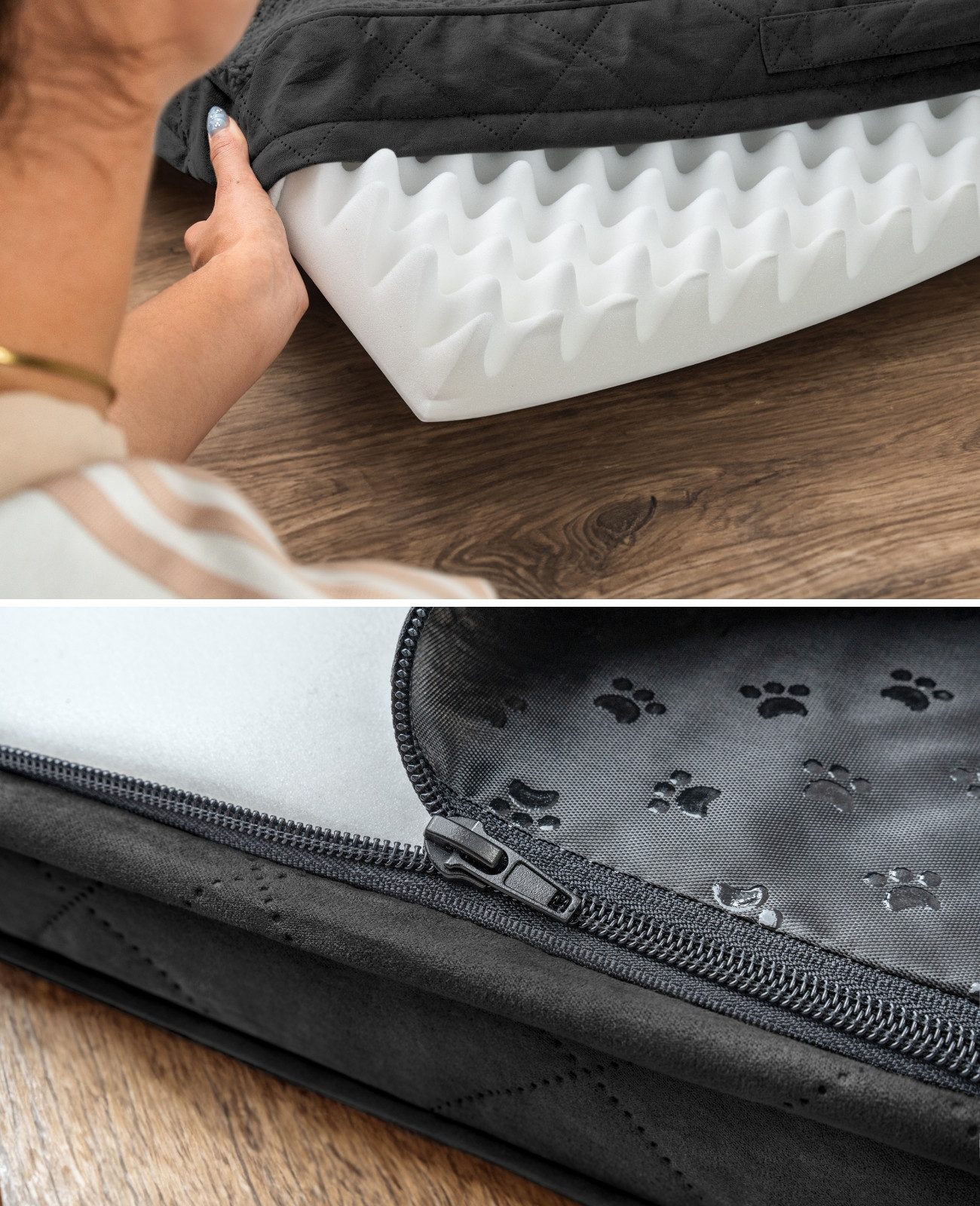 lionto Tierkissen orthopädisch Memoryfoam, Plüschoberfläche & Wildlederimitat, abnehmbarer, waschbarer Bezug & Tragegriff